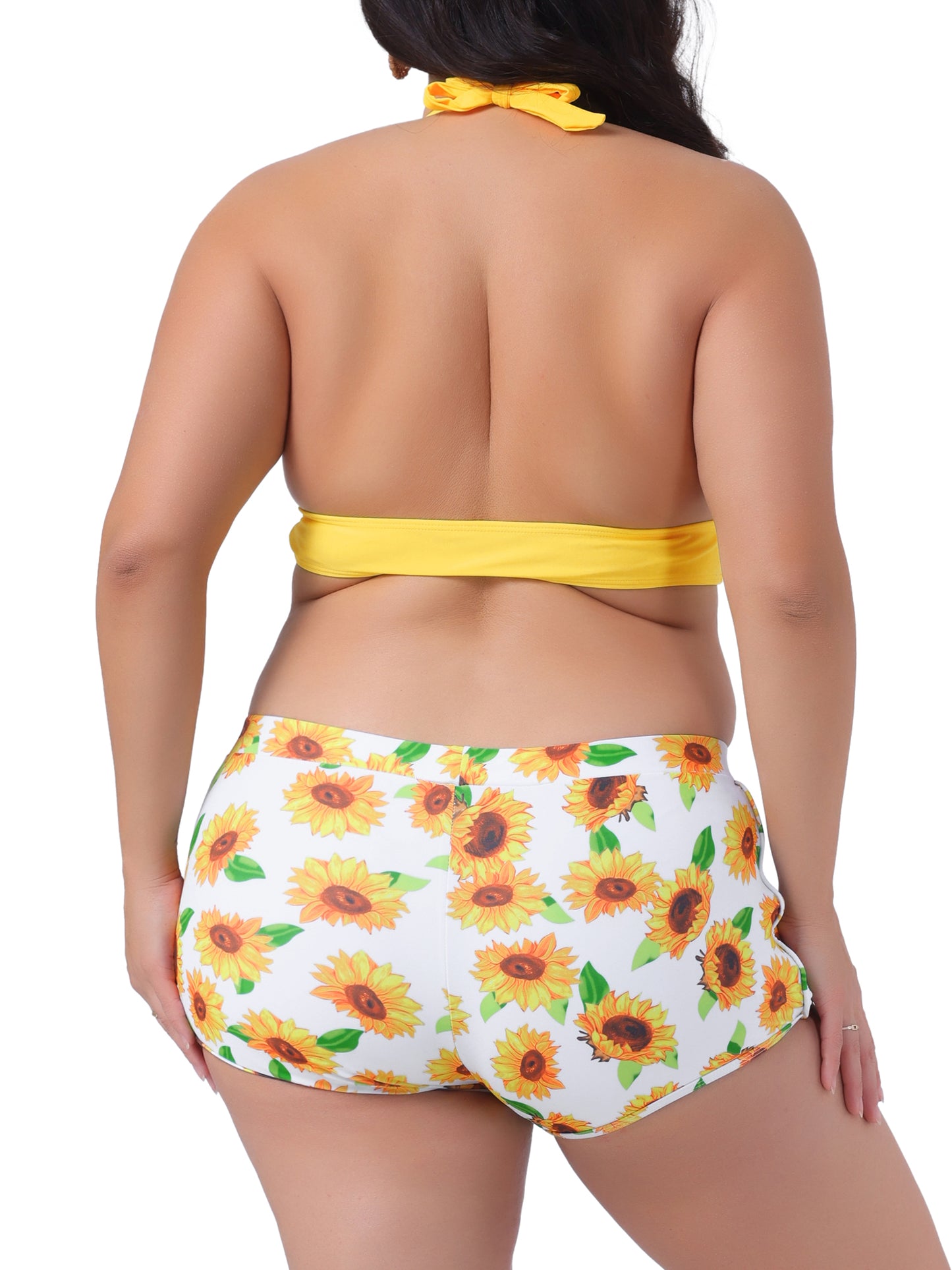 Traje de baño de dos piezas con estampado de girasoles y cintura alta para mujer