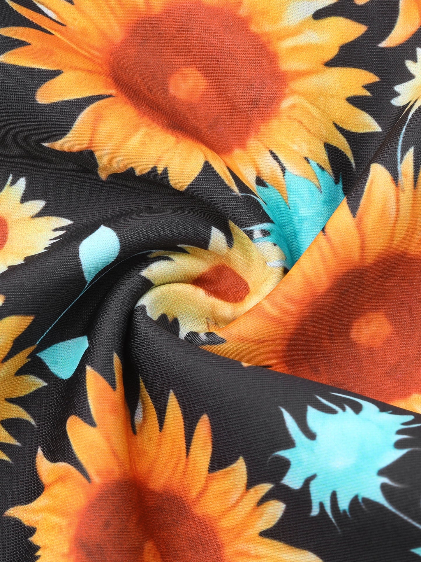 Traje de baño de dos piezas con estampado de girasoles y cintura alta para mujer