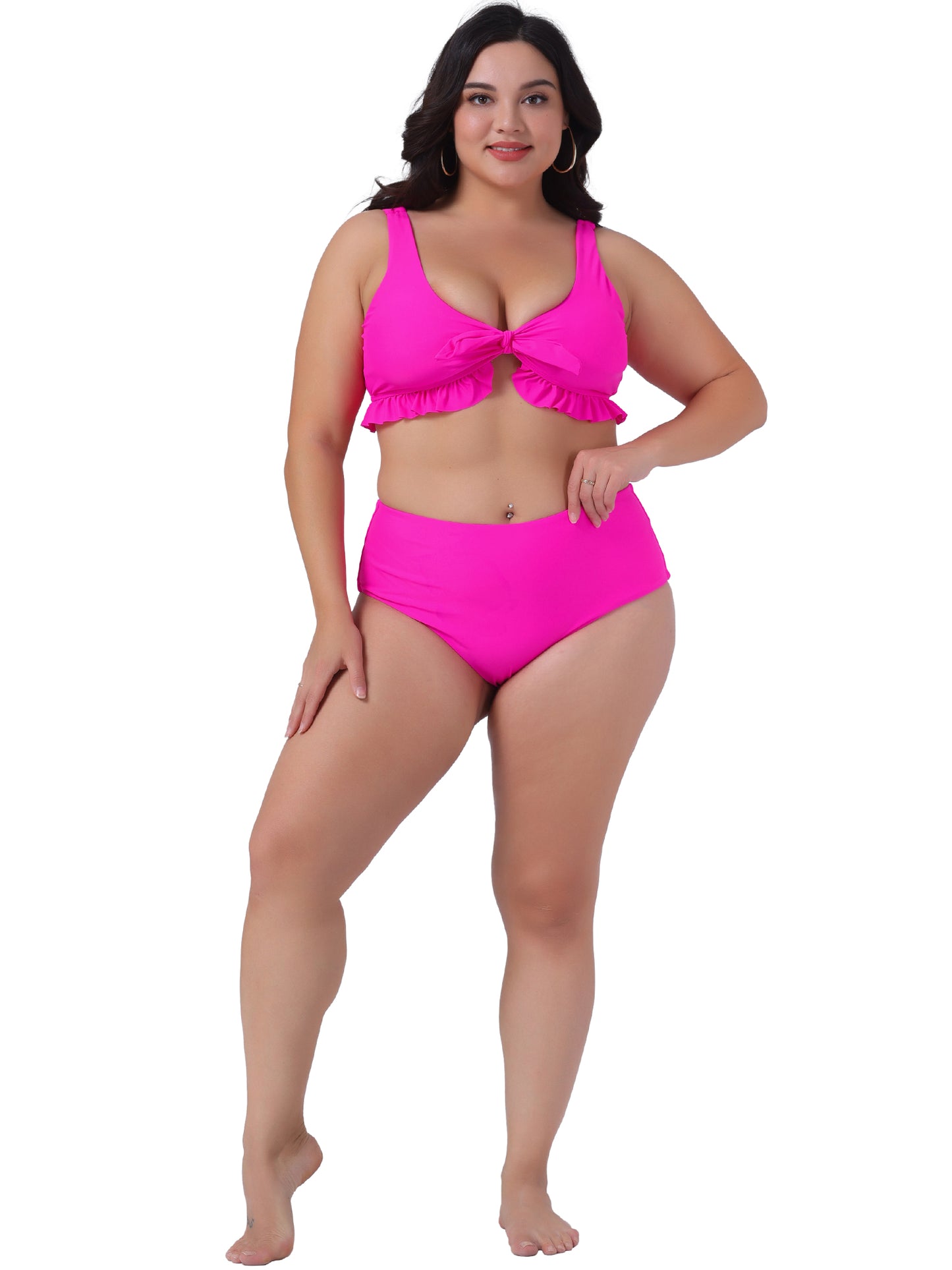 Trajes de baño de dos piezas de talla grande para mujer, trajes de baño de cintura alta con volantes.