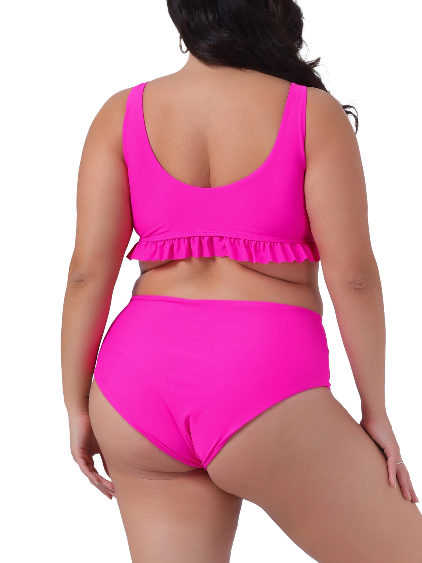 Trajes de baño de dos piezas de talla grande para mujer, trajes de baño de cintura alta con volantes.