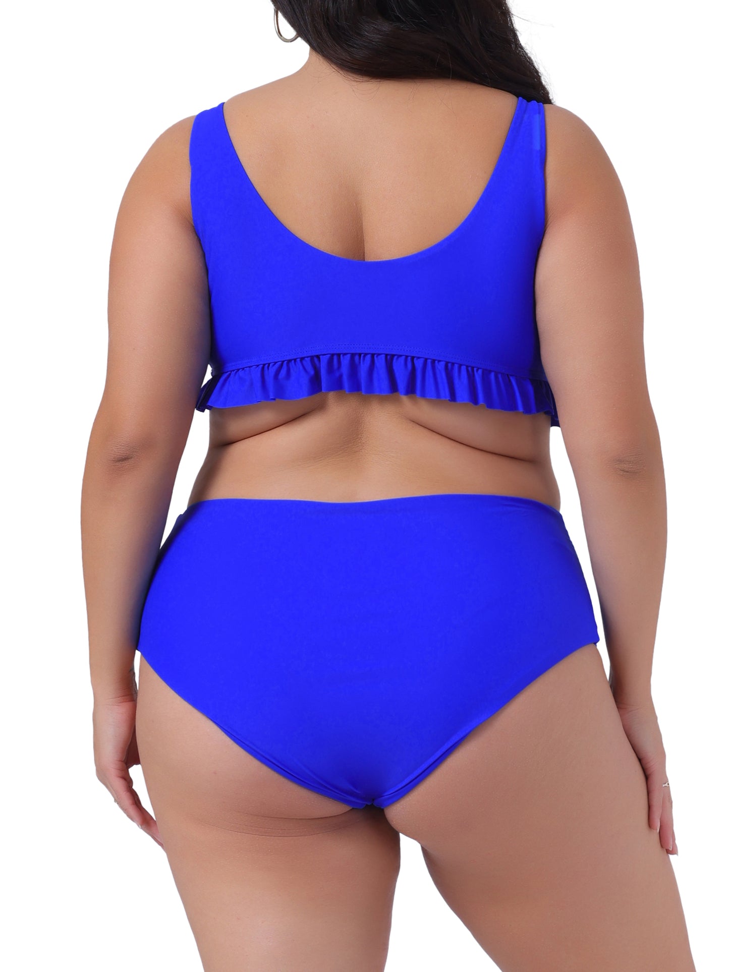 Trajes de baño de dos piezas de talla grande para mujer, trajes de baño de cintura alta con volantes.
