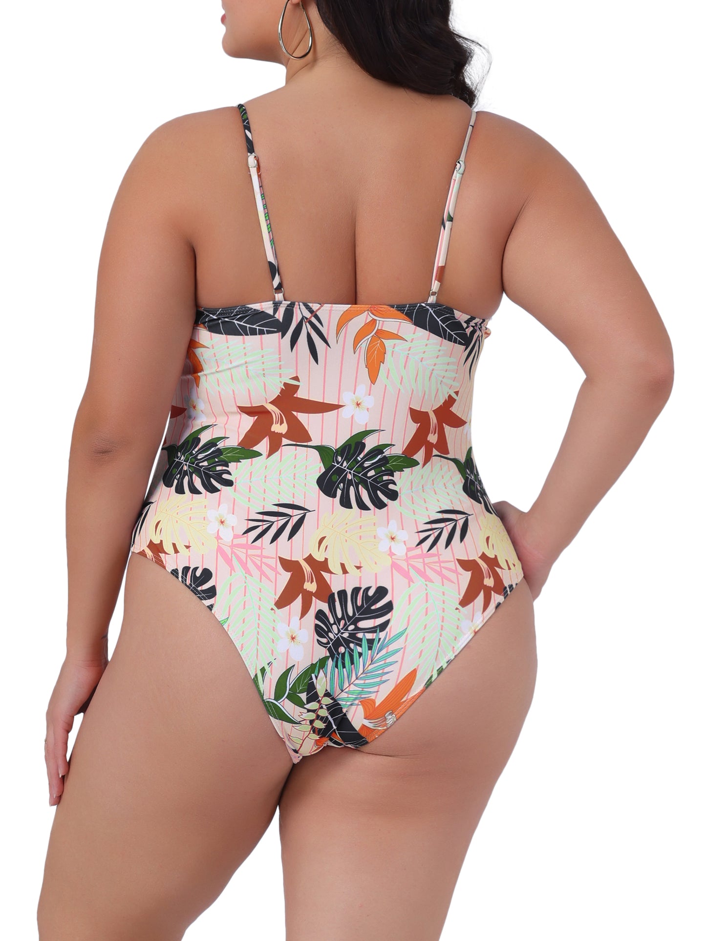 Traje de baño de talla grande para mujer con estampado floral tropical, traje de baño para playa