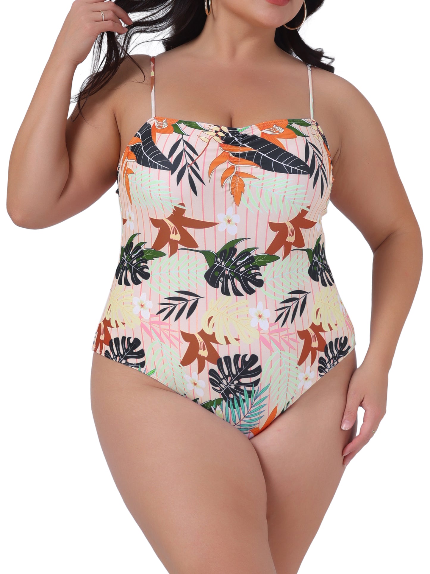 Traje de baño de talla grande para mujer con estampado floral tropical, traje de baño para playa