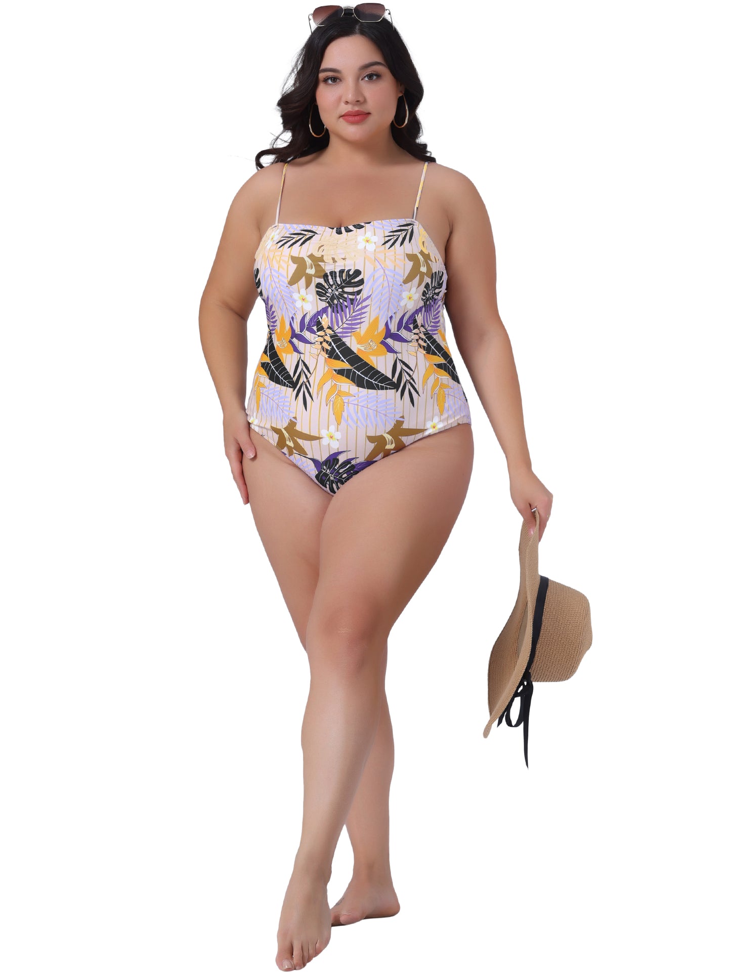 Traje de baño de talla grande para mujer con estampado floral tropical, traje de baño para playa