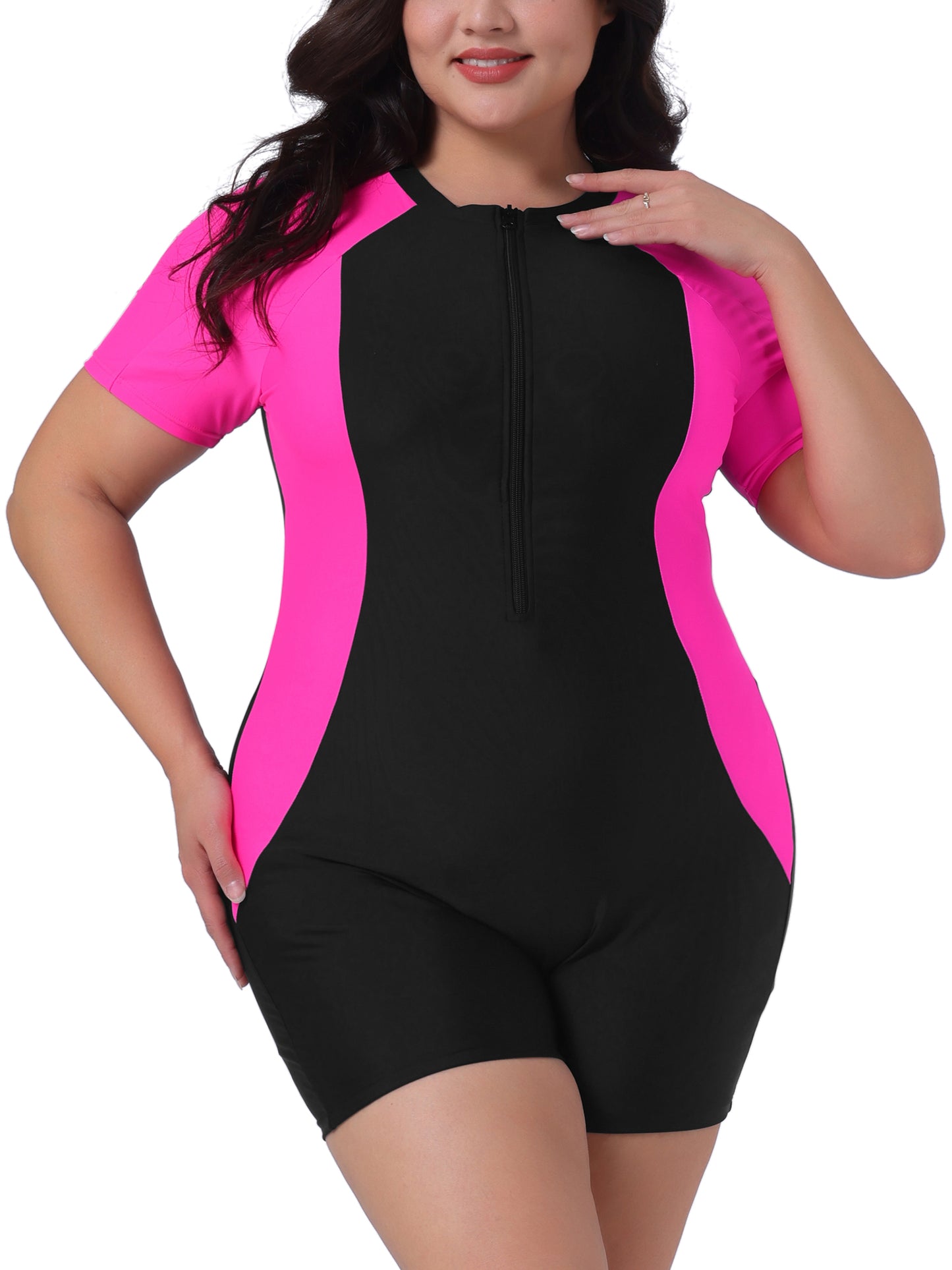 Trajes de baño de manga corta con cremallera frontal y protección contra erupciones de talla grande para mujer, para surf