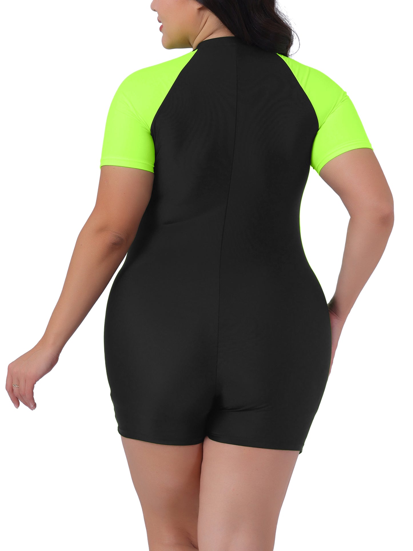 Trajes de baño de manga corta con cremallera frontal y protección contra erupciones de talla grande para mujer, para surf