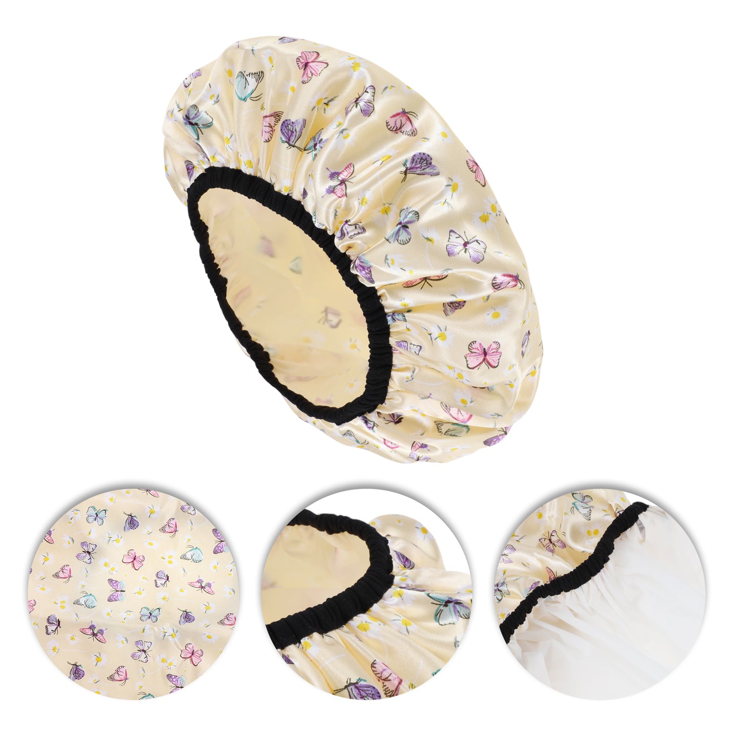 1 Pc Women Fluttering Butterfly Bath Cap for Shower Business Travel Yellow