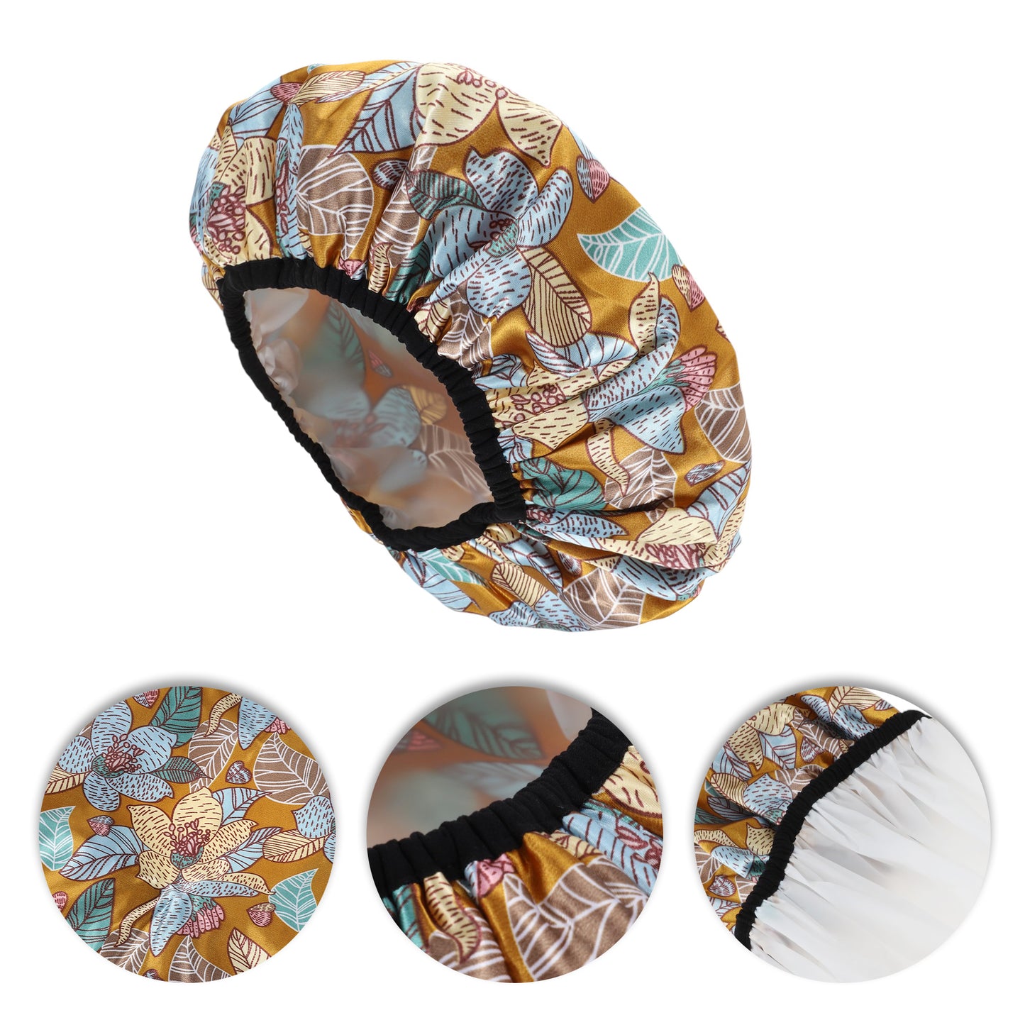 1 Pc Leaves Bath Cap for Women Shower Cap Yellow Blue Pink