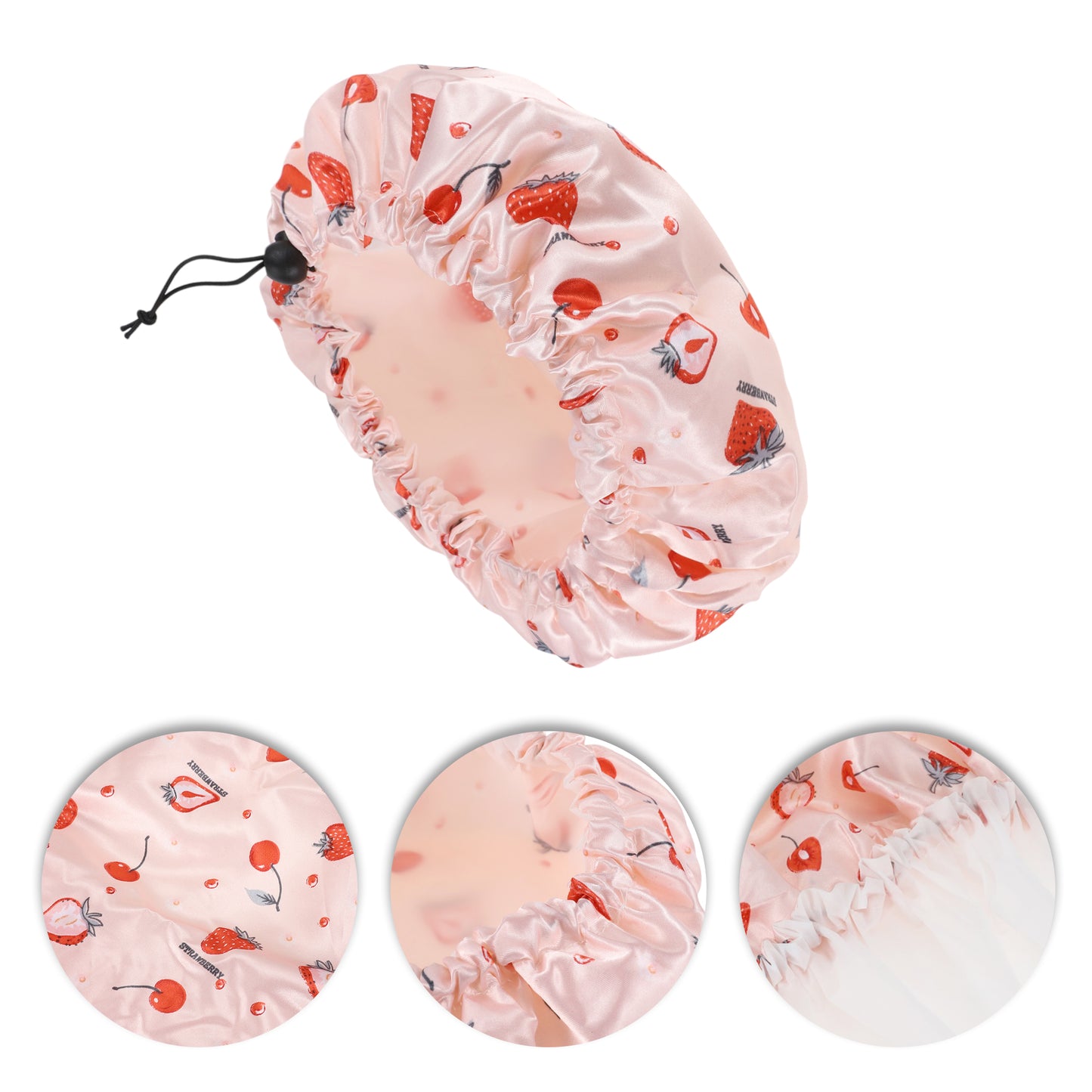1 Pc Women's Strawberry Bath Cap Shower Cap Red Pink