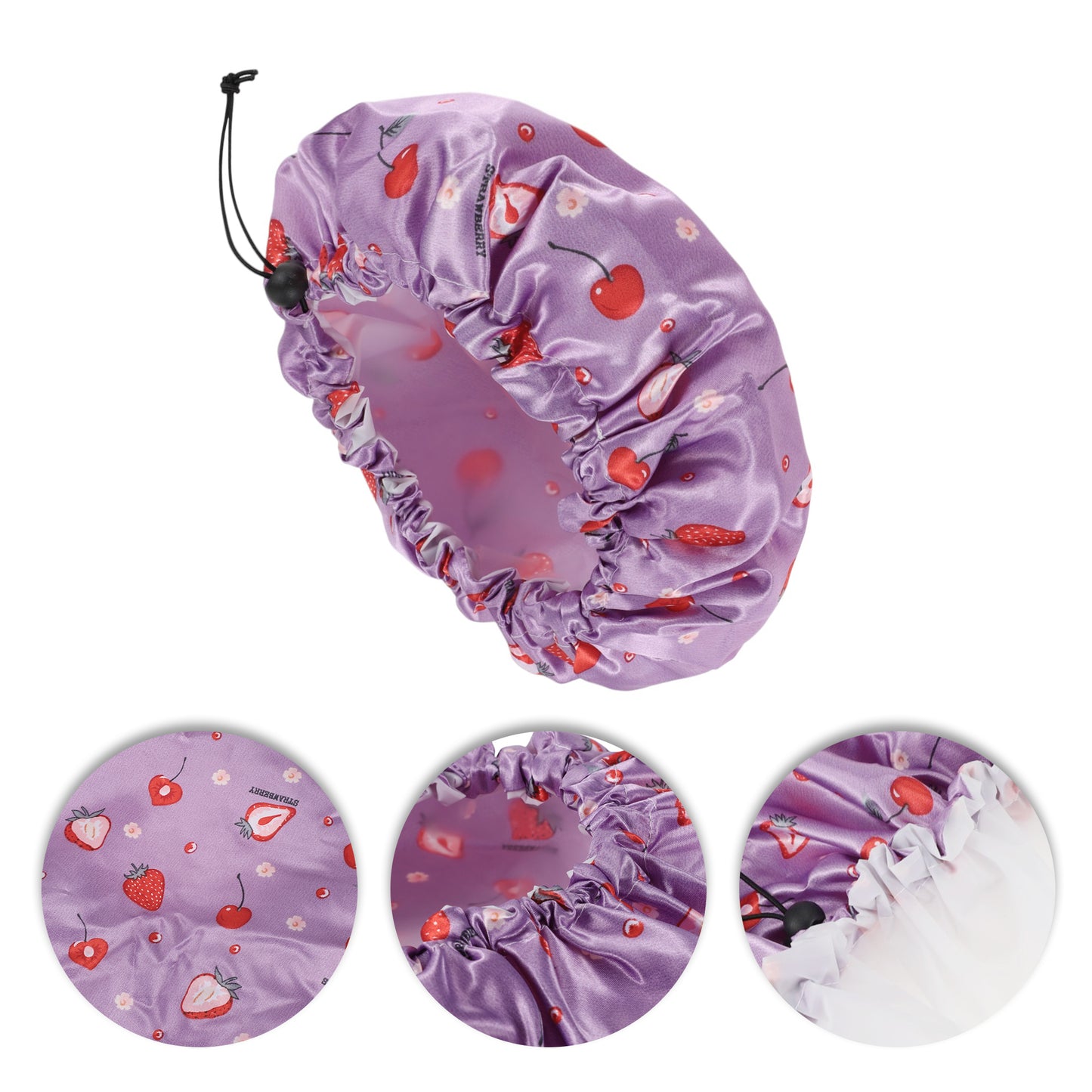 1 Pc Women's Strawberry Bath Cap Shower Cap Red Purple