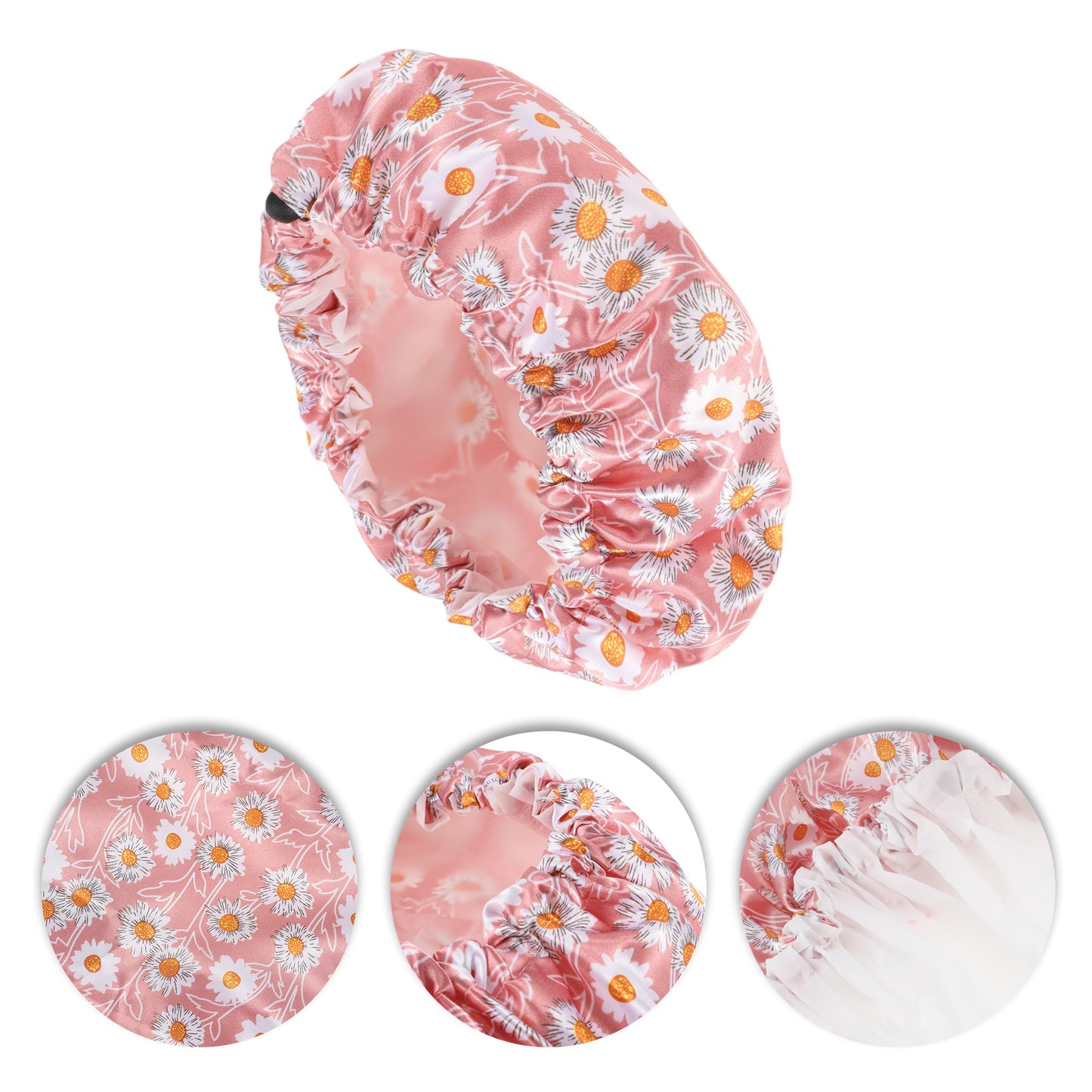 1 Pc Women's Flowers Bath Cap Travel Shower Cap Pink White
