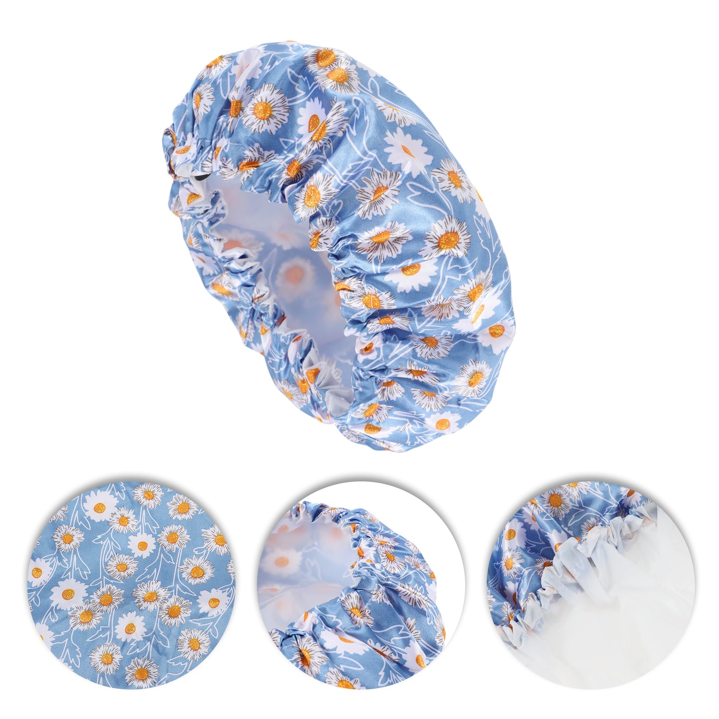 1 Pc Women's Flowers Bath Cap Travel Shower Cap Blue White Orange