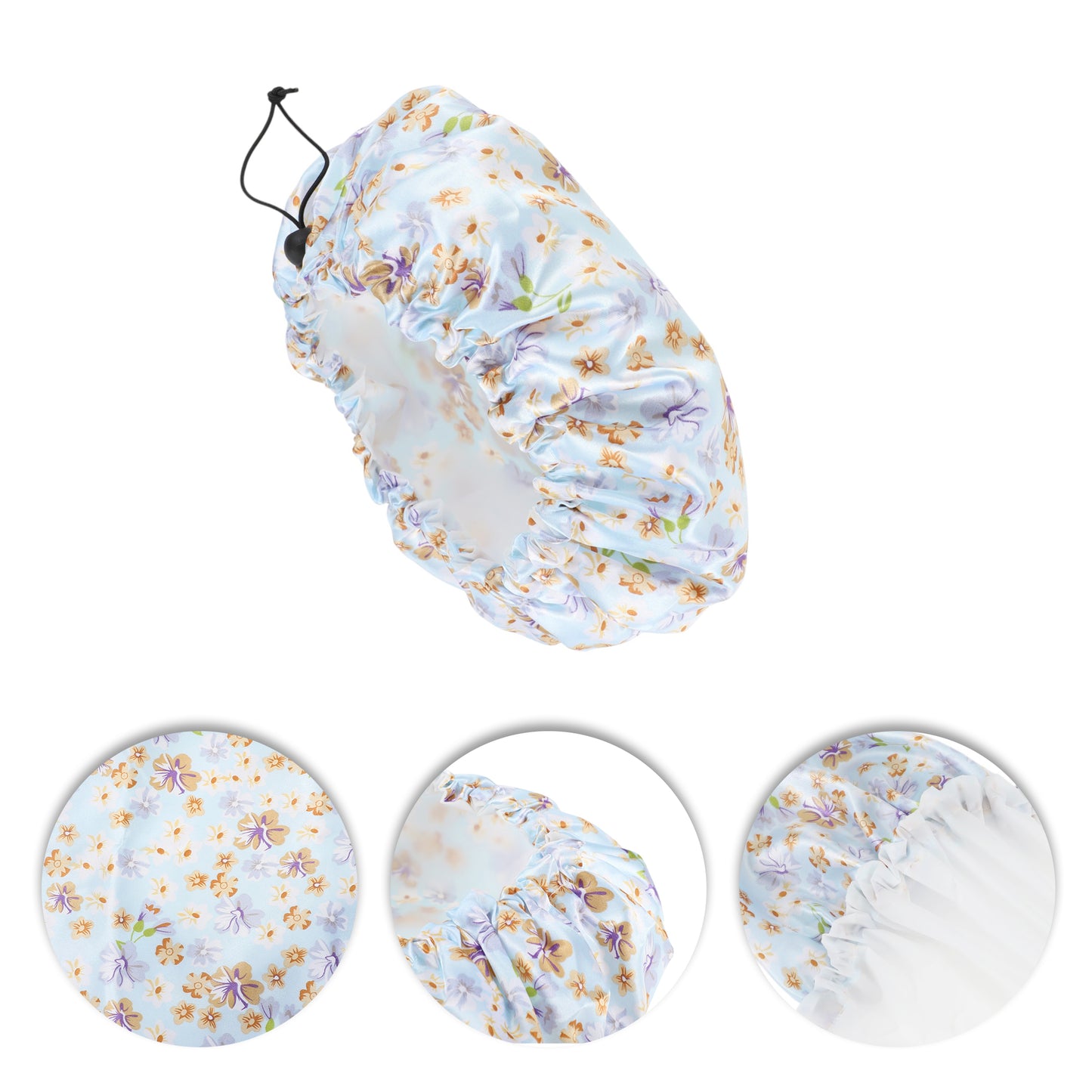 1 Pc Women Elegant Flowers Bath Cap for Bathroom Travel Blue White Orange