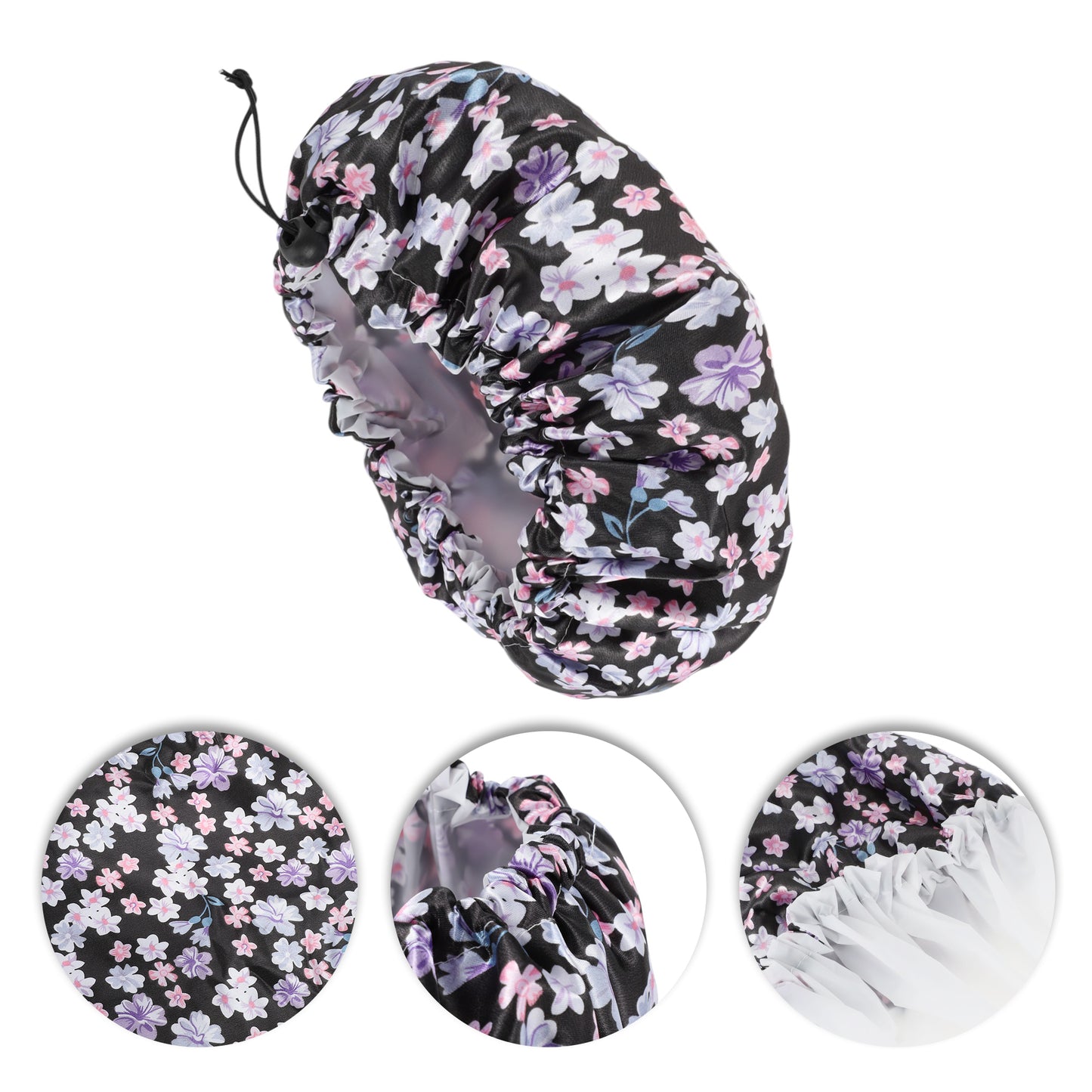 1 Pc Women Elegant Flowers Bath Cap for Bathroom Travel Pink Purple