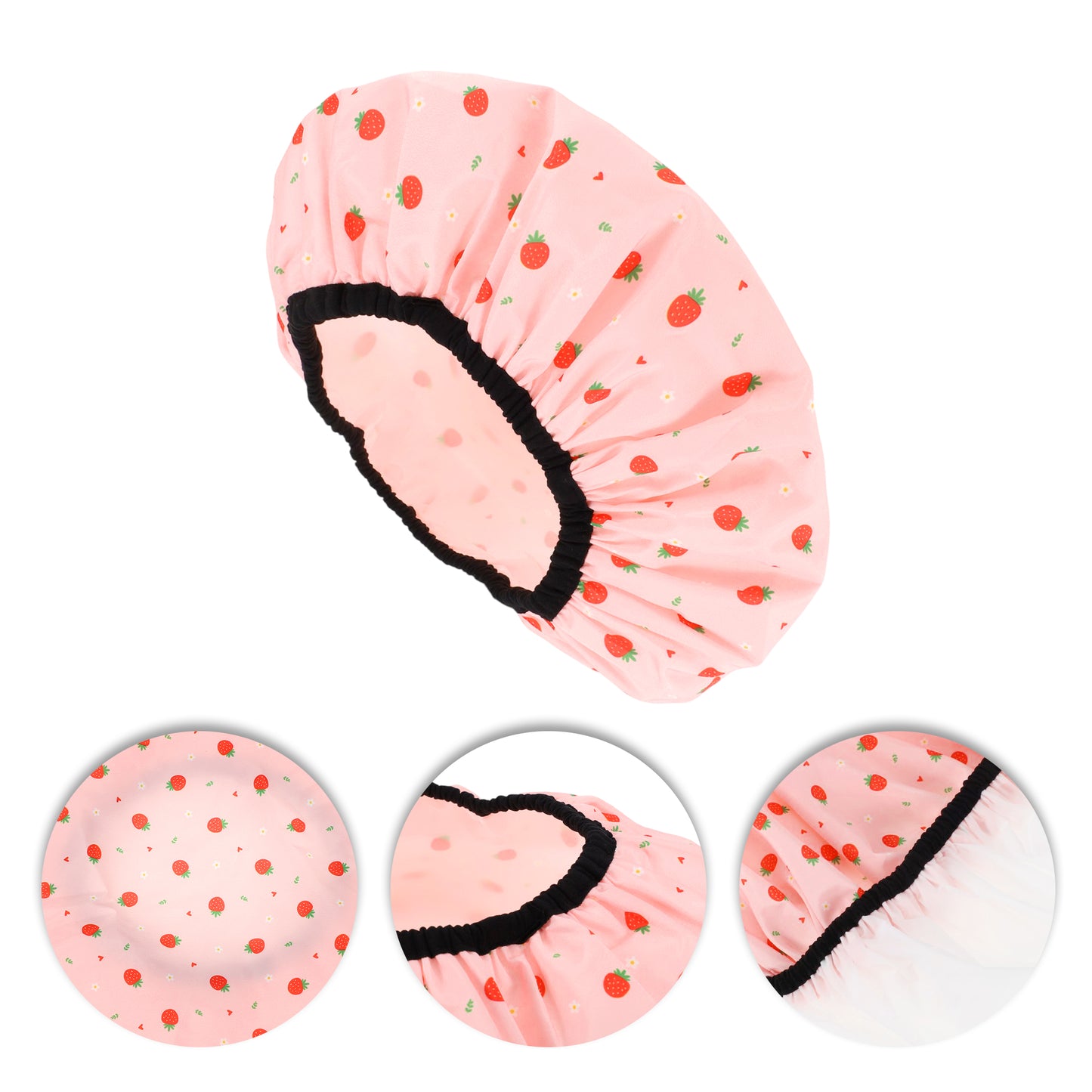 1 Pc Women's Double Layer Strawberry Bath Cap Pink Red
