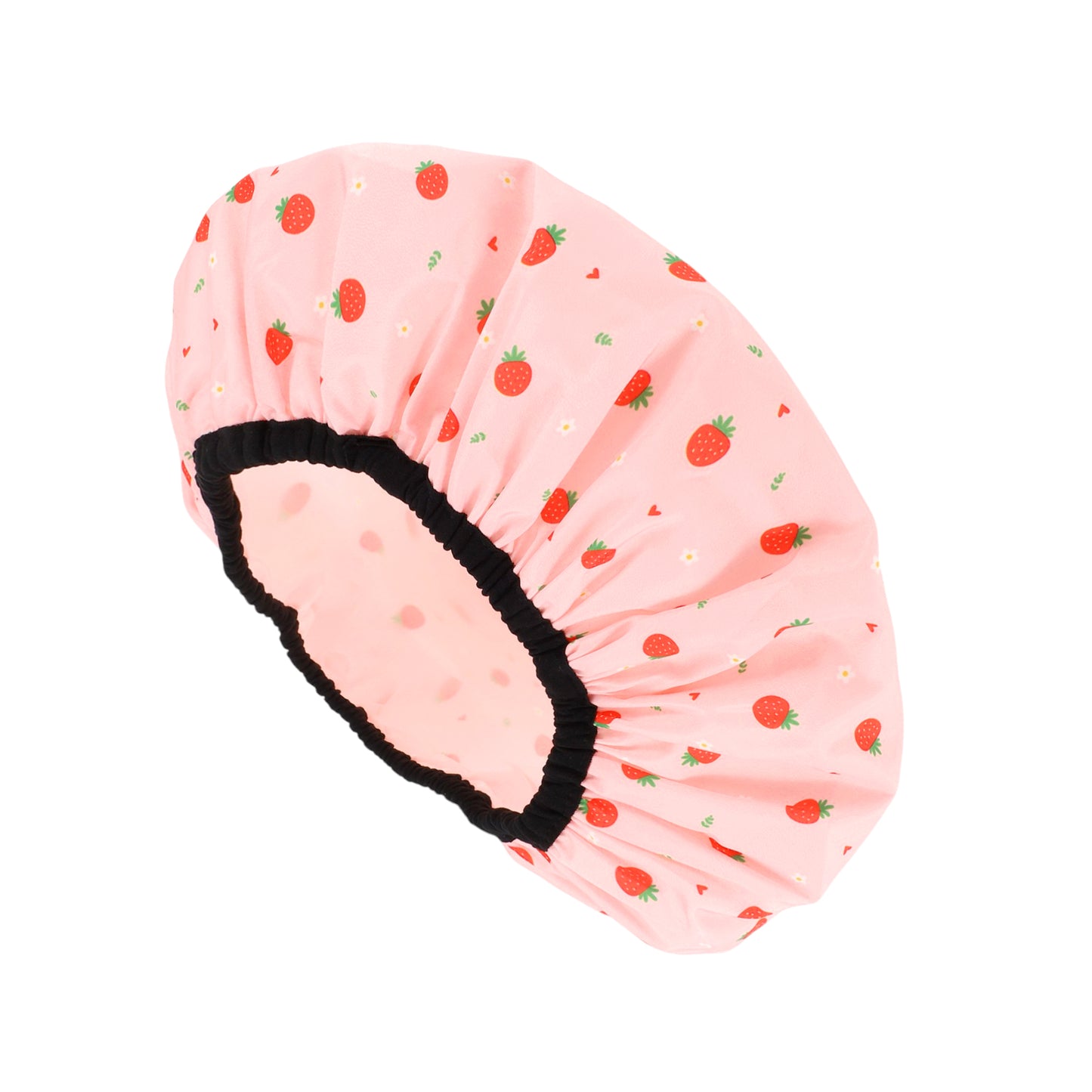 1 Pc Women's Double Layer Strawberry Bath Cap Pink Red