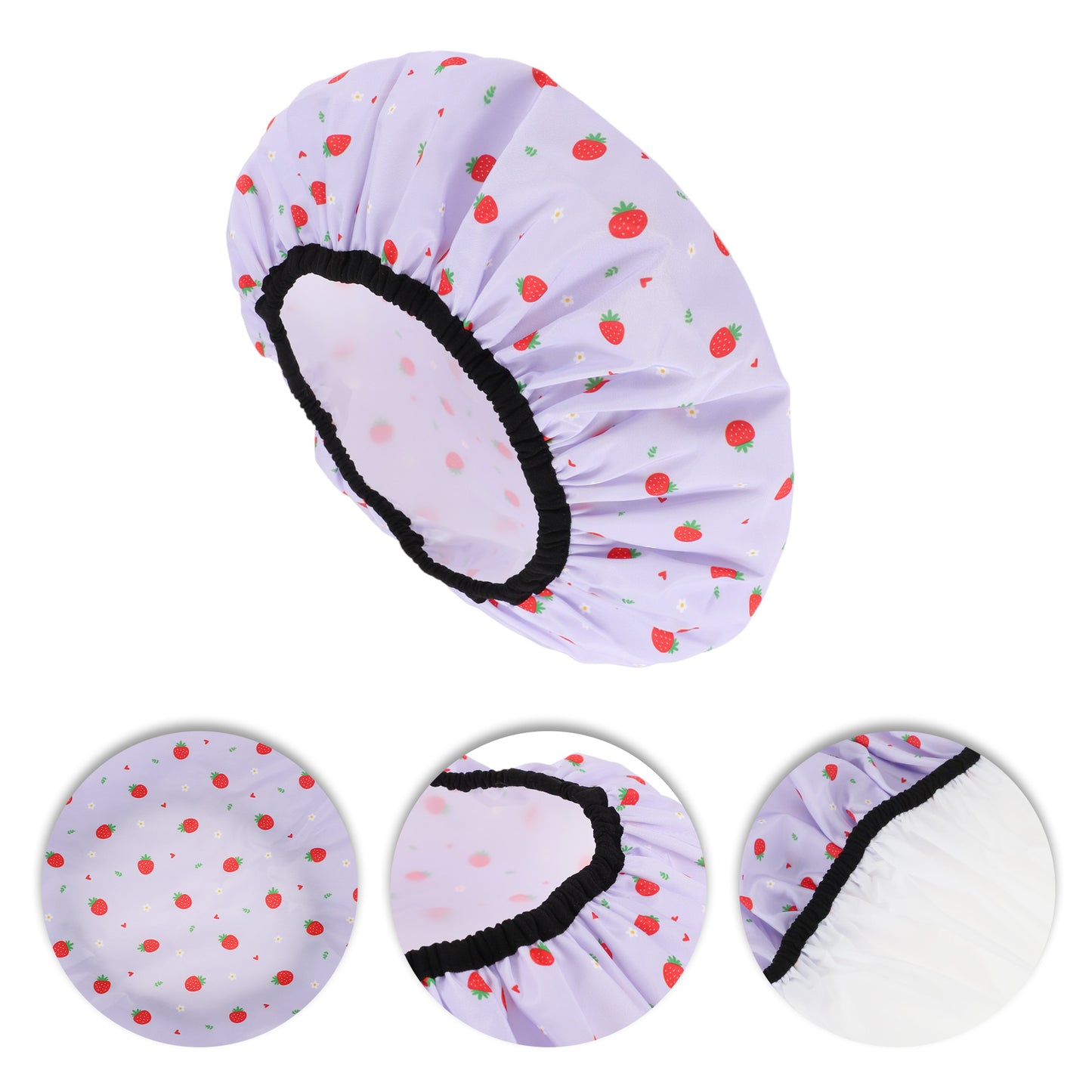 1 Pc Women's Double Layer Strawberry Bath Cap Purple Red