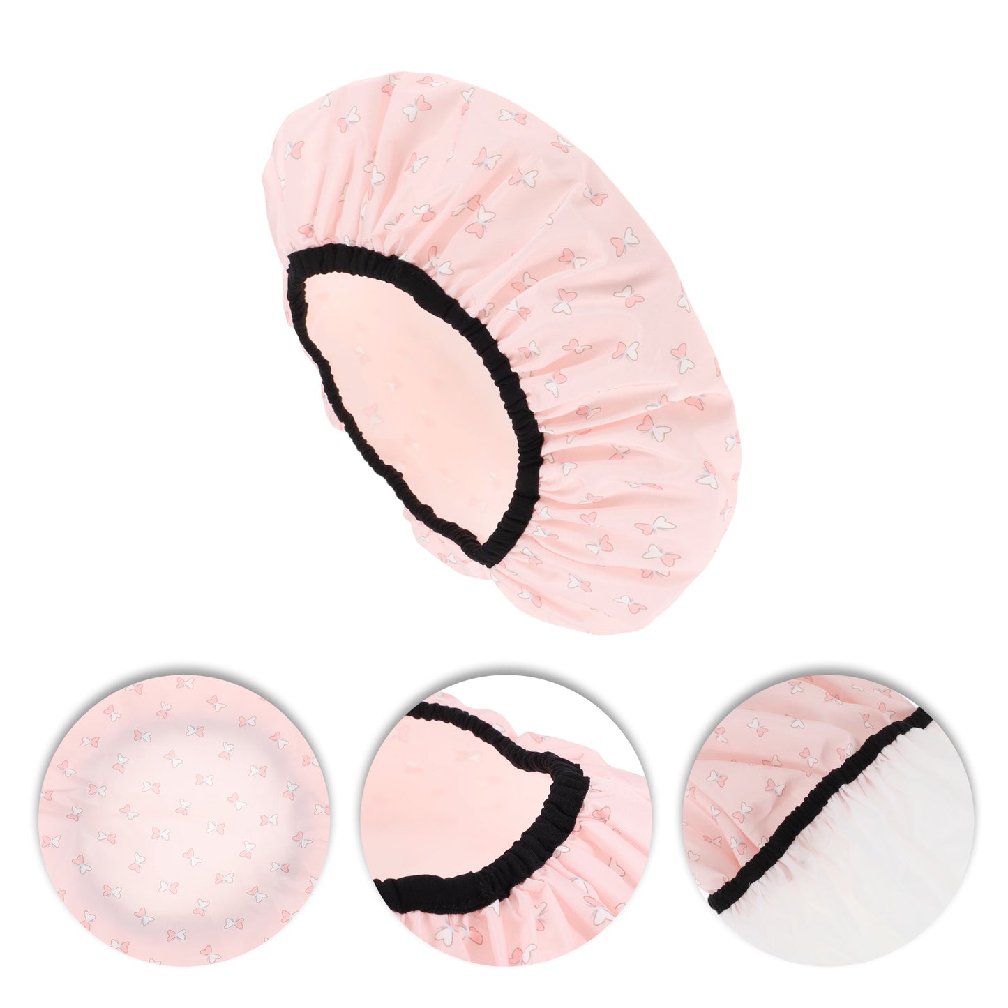 1 Pc Women's Double Layer Butterfly Bath Cap Pink
