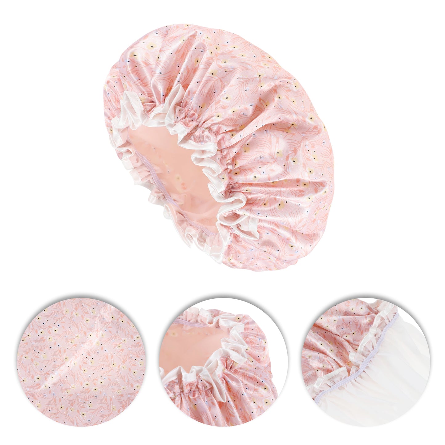 1 Pc Women Flower Bath Cap Shower Cap for Bathroom Pink