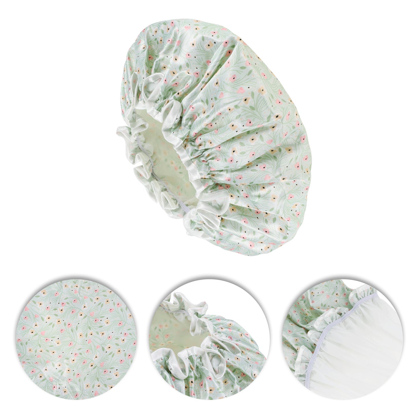 1 Pc Women Flower Bath Cap Shower Cap for Bathroom Green