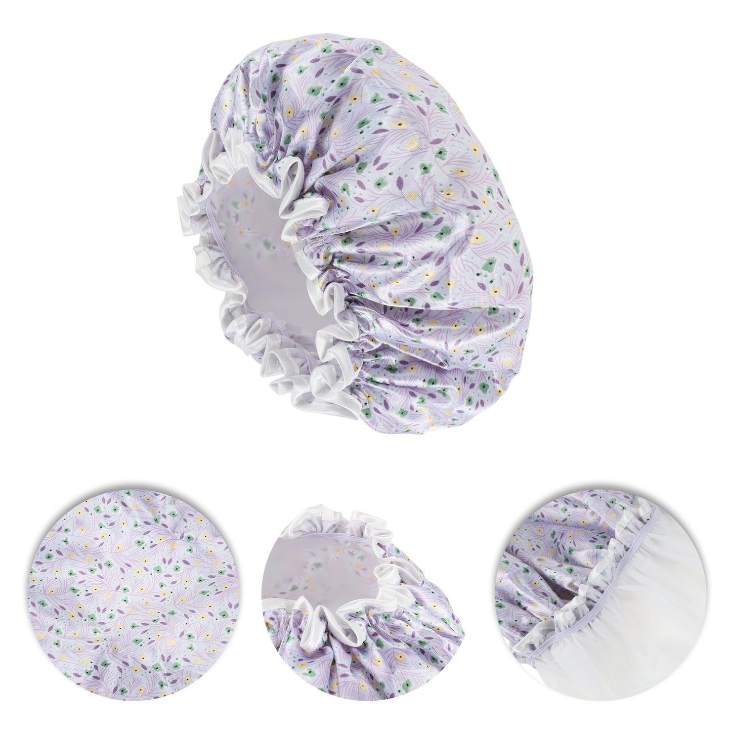 1 Pc Women Flower Bath Cap Shower Cap for Bathroom Purple Green