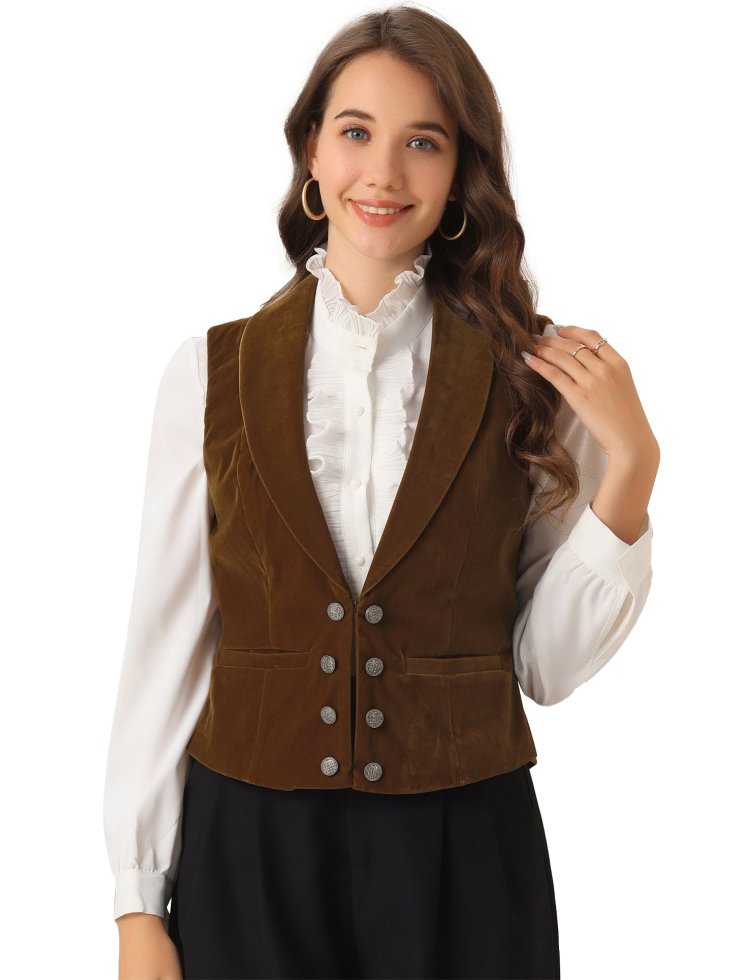 Women's Vintage Velvet Waistcoat Button Down Blazer Vest