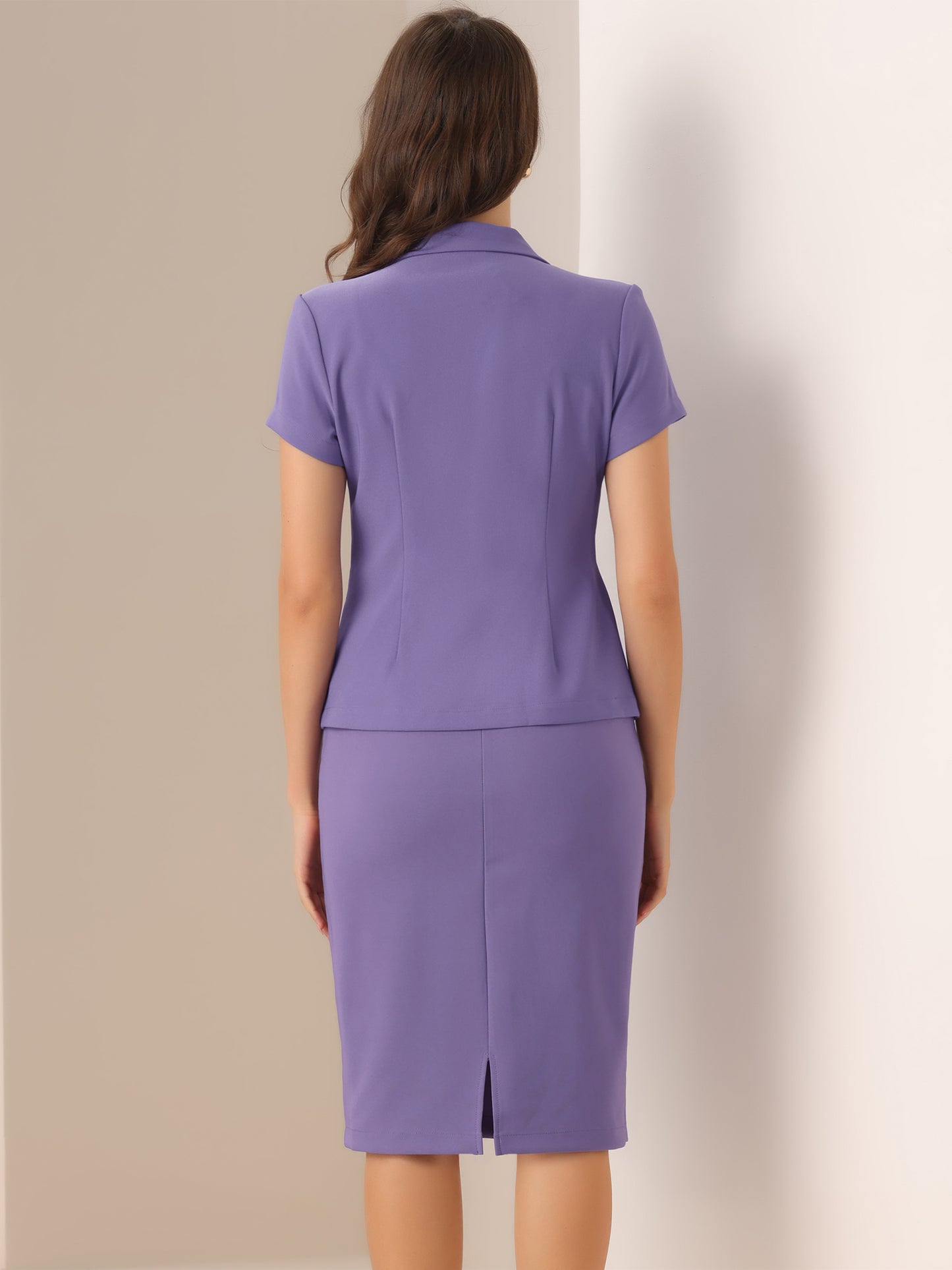 Women's Business Skirt Suit Set Work Office Short Sleeve Blazer Jacket Pencil Skirt