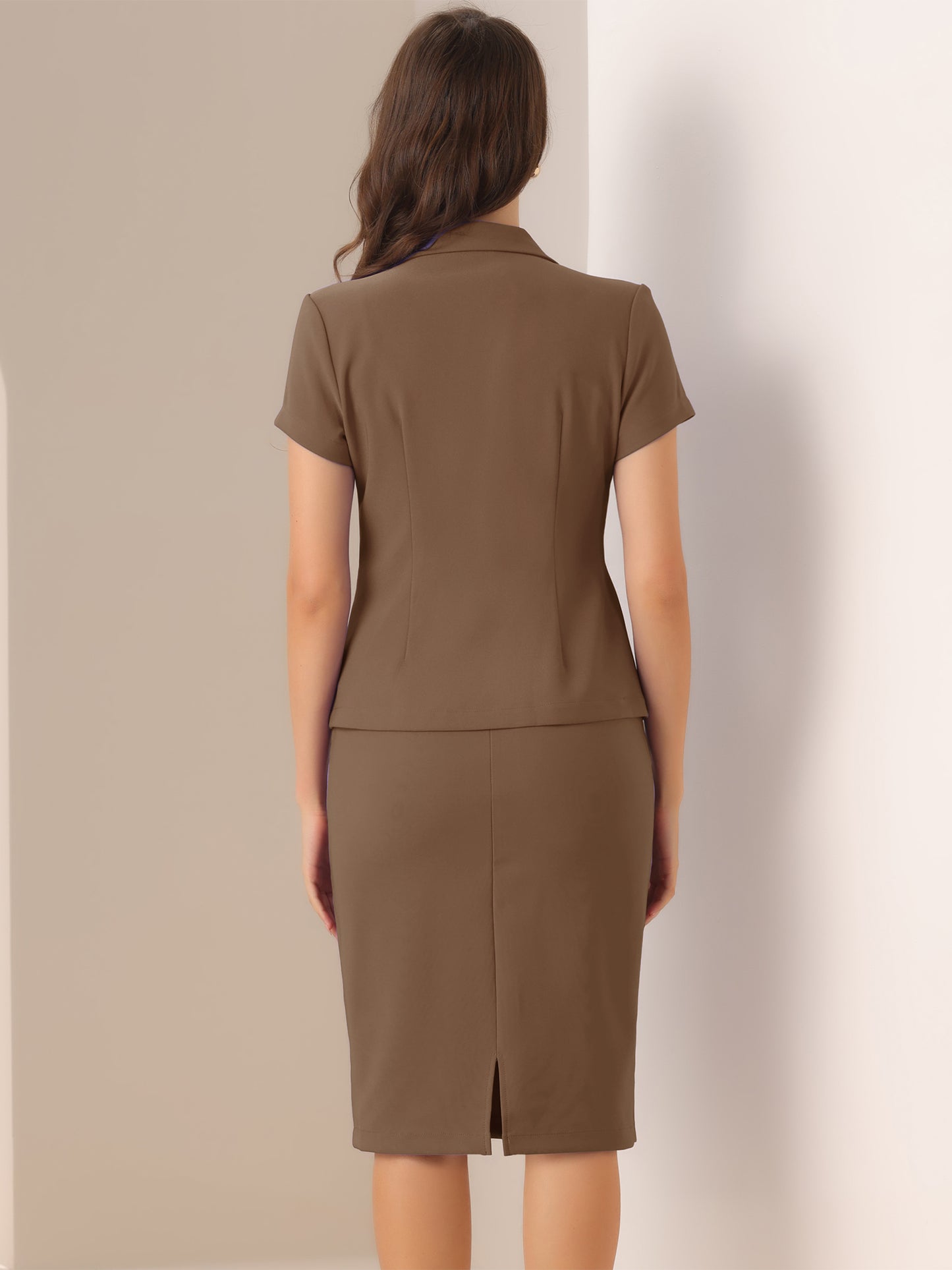 Women's Business Skirt Suit Set Work Office Short Sleeve Blazer Jacket Pencil Skirt