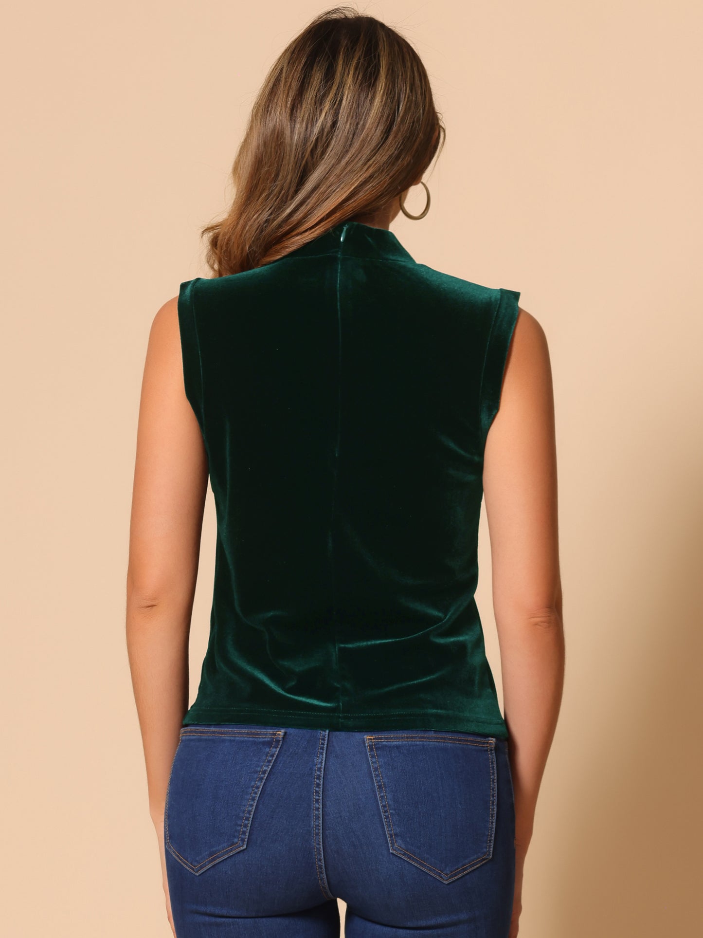 Camiseta sin mangas de terciopelo con cuello alto para mujer