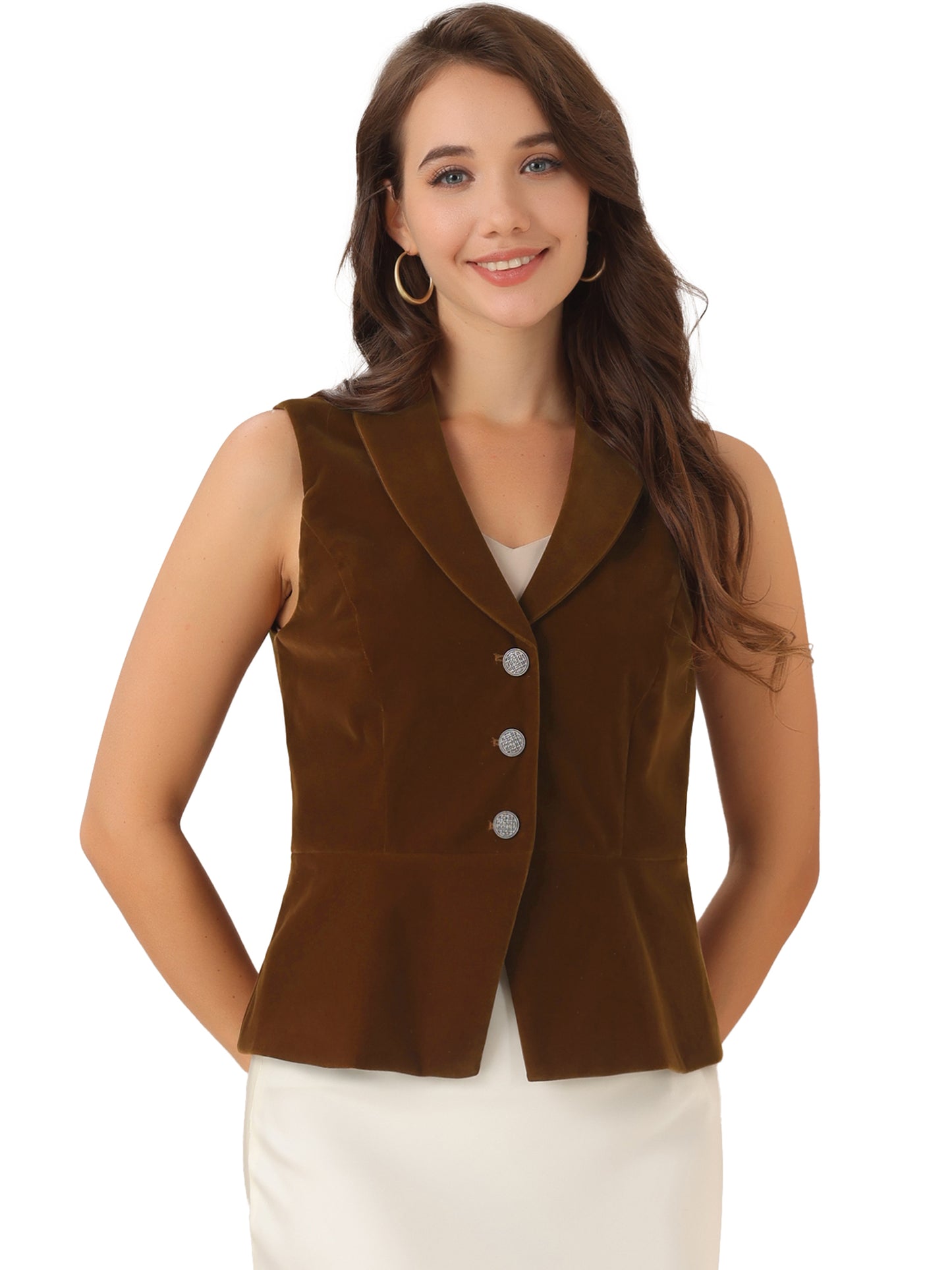 Women's Velvet Lapel V Neck Dressy Blazer Suit Vest