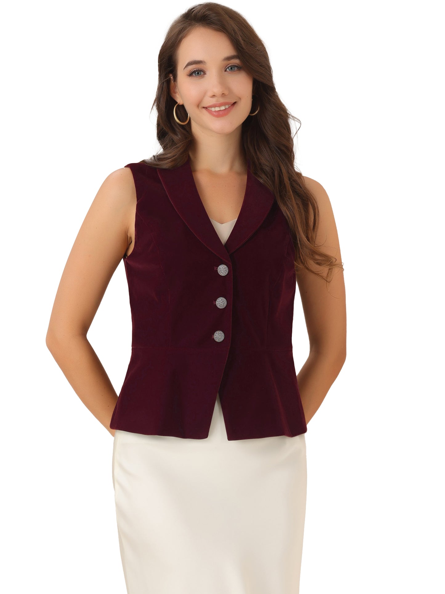Women's Velvet Lapel V Neck Dressy Blazer Suit Vest