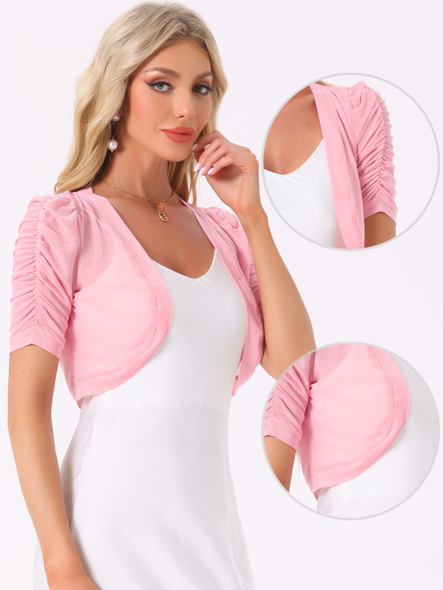 Women's Open Front Cropped Cardigan Bolero Casual Short Sleeve Mesh Sheer Shrug
