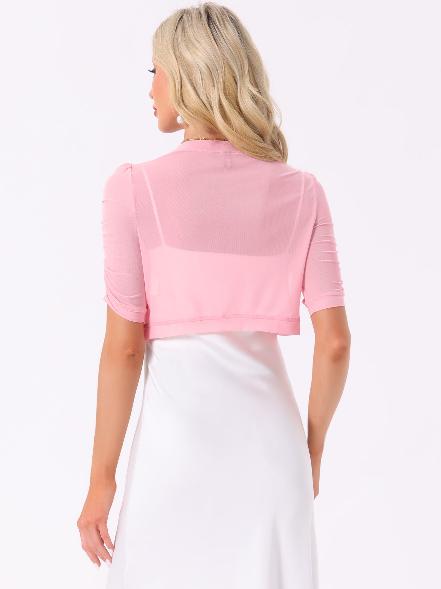 Women's Open Front Cropped Cardigan Bolero Casual Short Sleeve Mesh Sheer Shrug