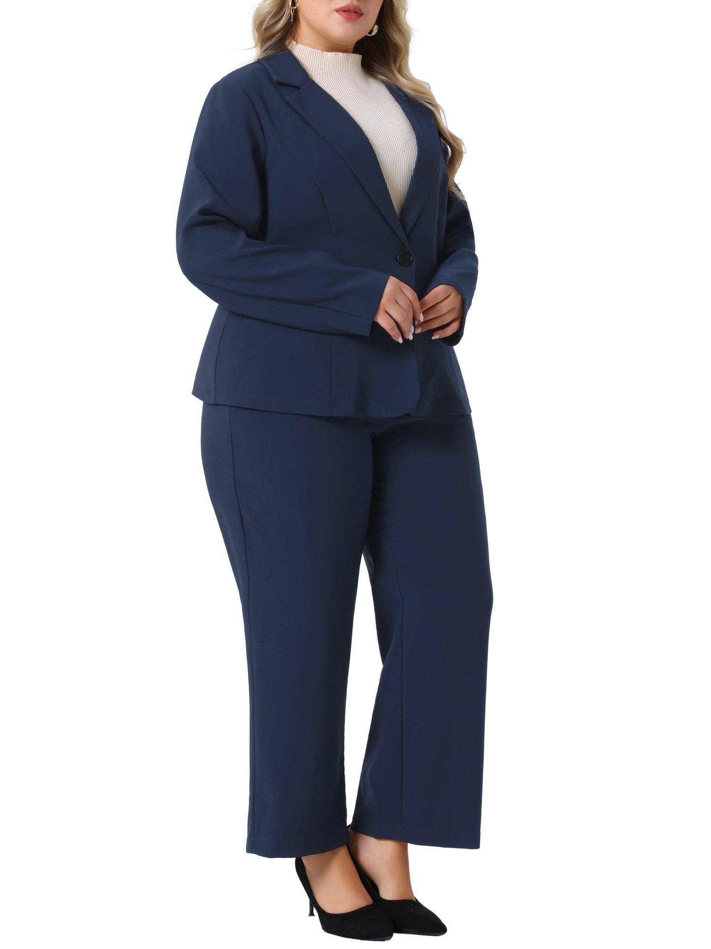 Traje de dos piezas de talla grande para mujer, conjunto de chaqueta y pantalón para oficina de negocios