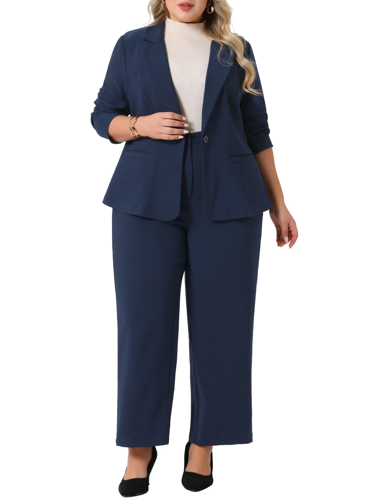 Traje de dos piezas de talla grande para mujer, conjunto de chaqueta y pantalón para oficina de negocios