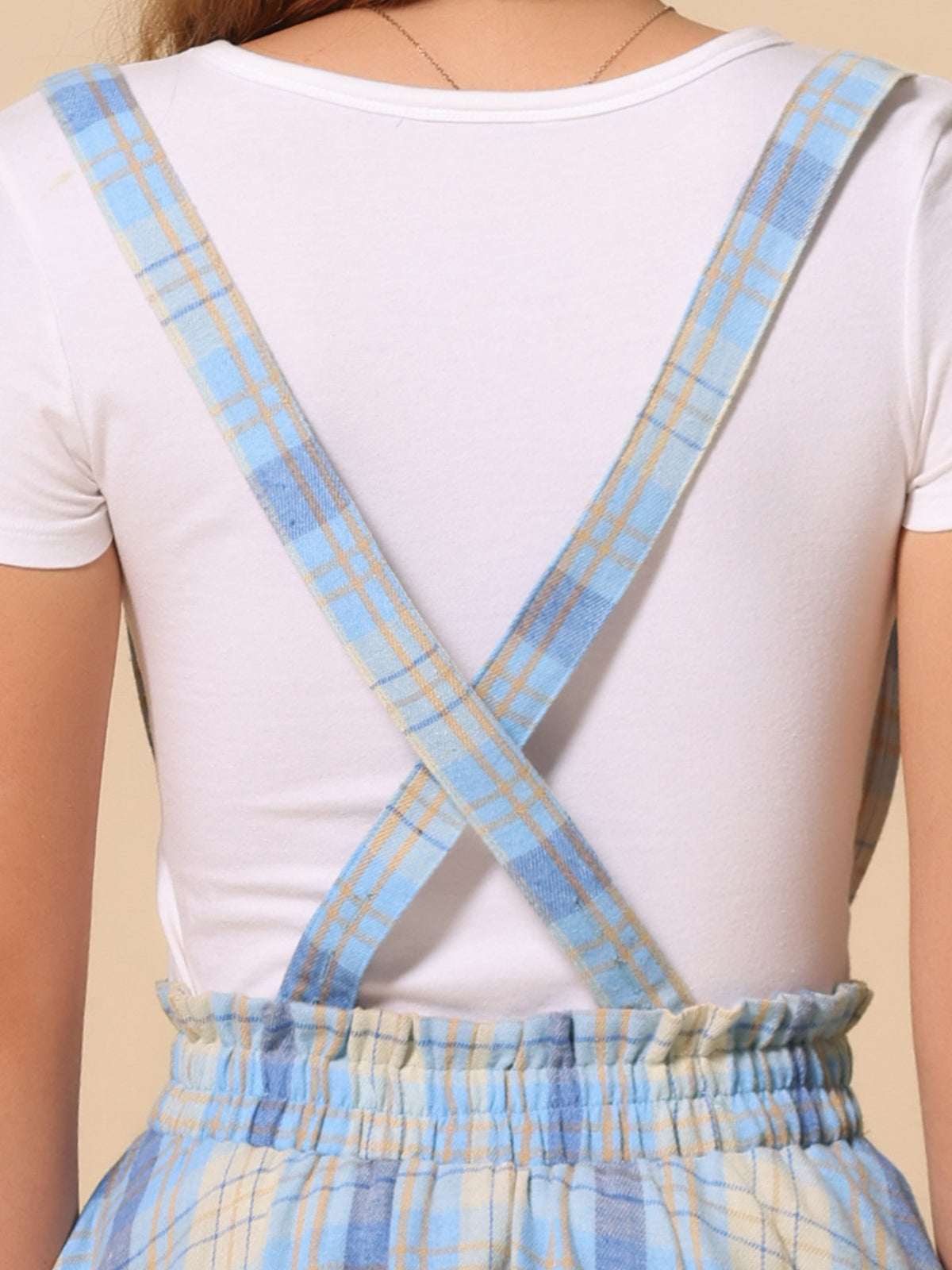 Women's Tartan Plaid Button Decor Flare Skater Suspender Skirt