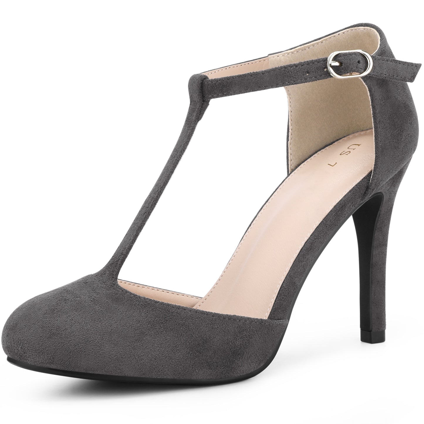 Zapatos de vestir con tiras en T, tacón de aguja y punta redondeada para mujer