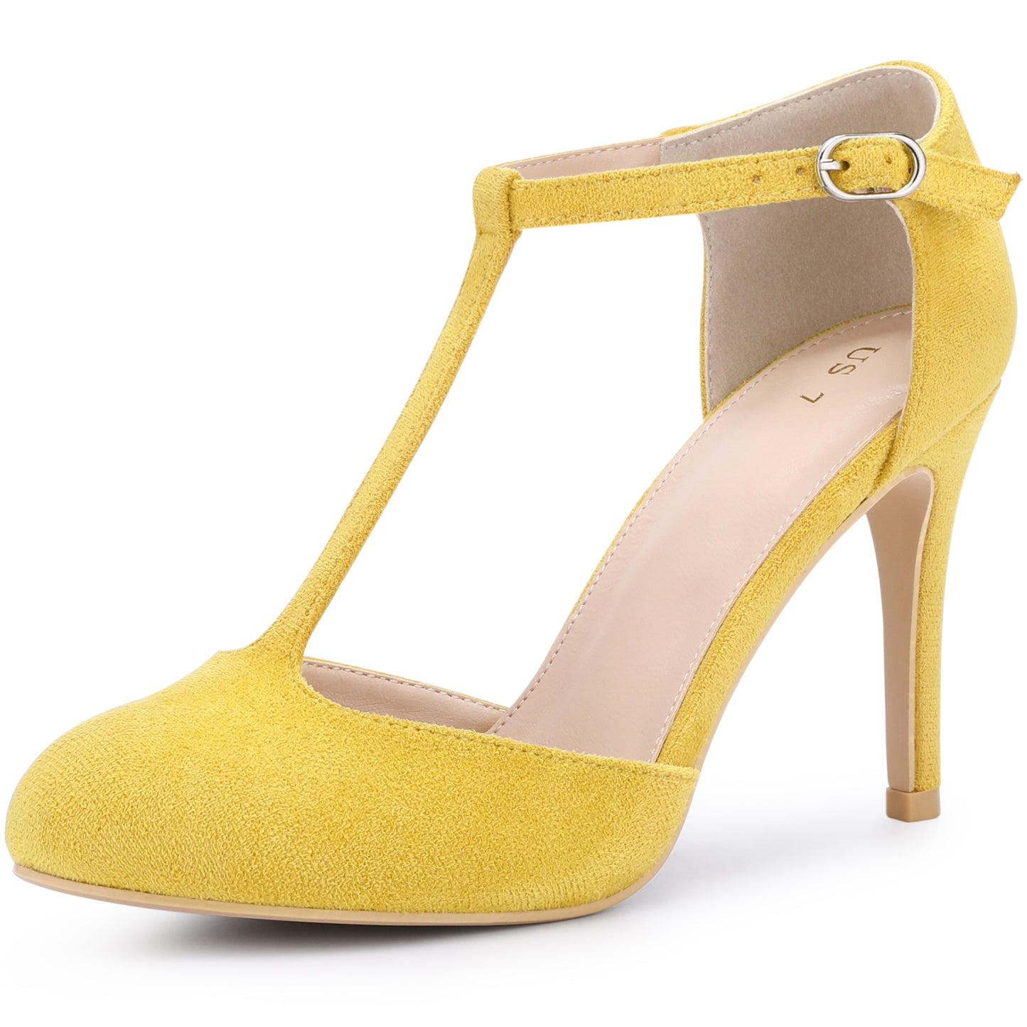 Zapatos de vestir con tiras en T, tacón de aguja y punta redondeada para mujer
