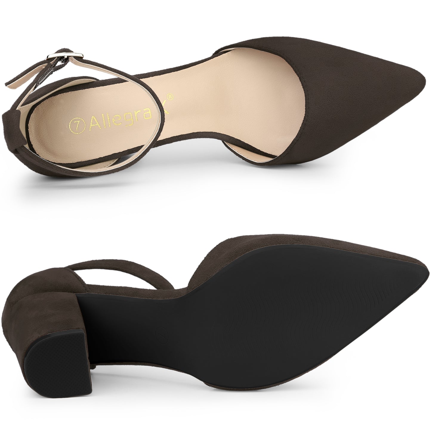 Women's Ankle Strap Pointed Toe Block Heels Pumps