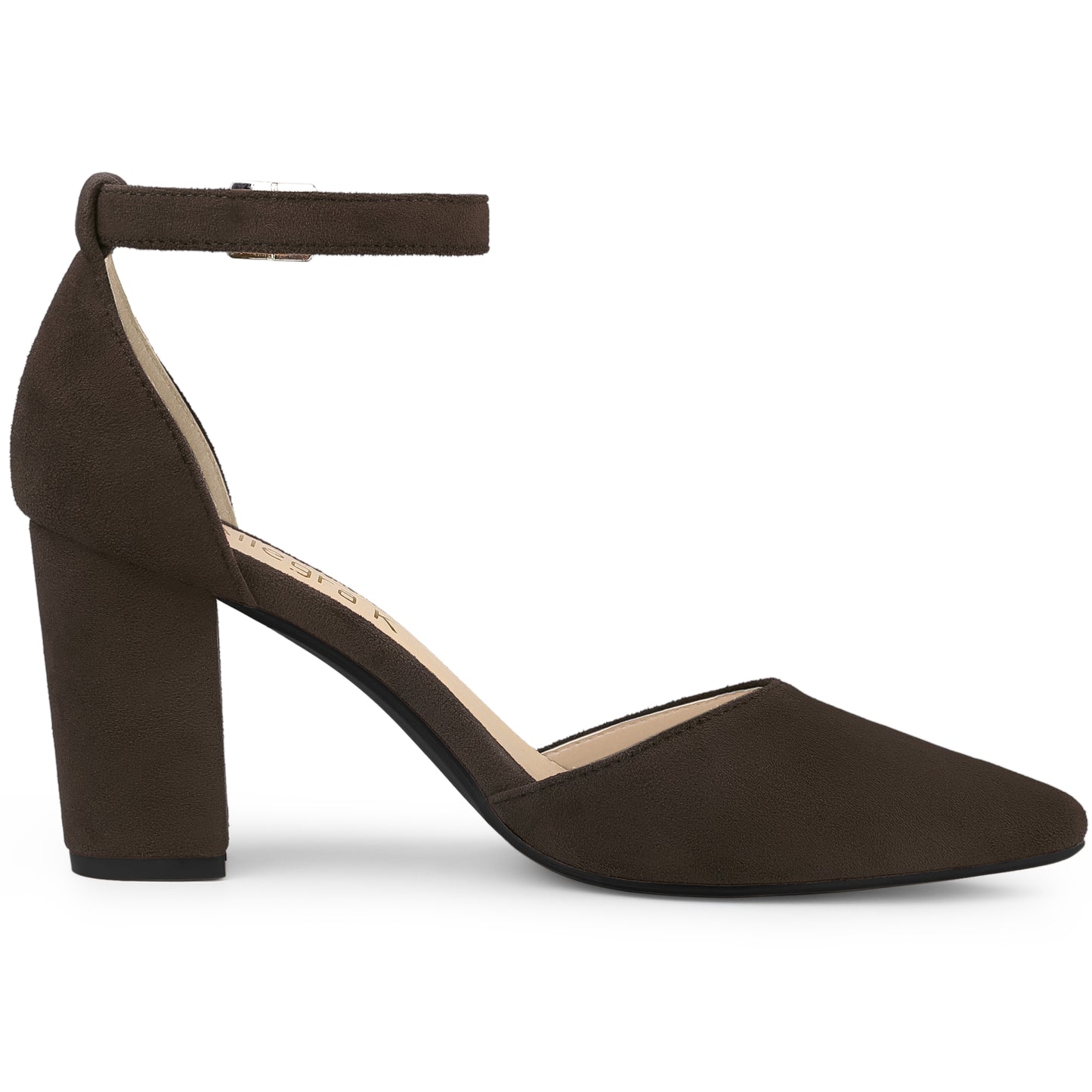 Zapatos de tacón de bloque con punta puntiaguda y tira al tobillo para mujer