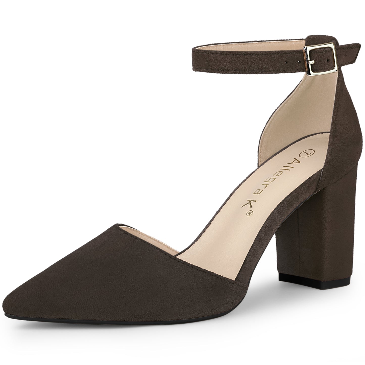 Women's Ankle Strap Pointed Toe Block Heels Pumps