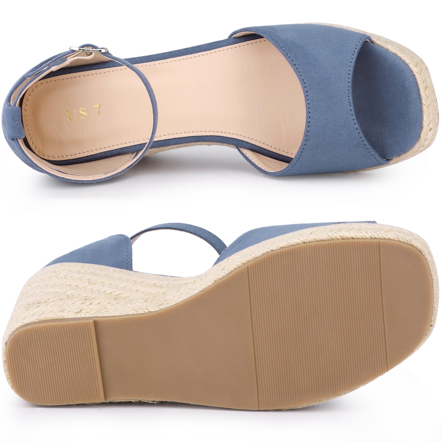 Sandalias de plataforma con tiras en el tobillo y tacón de cuña para mujer