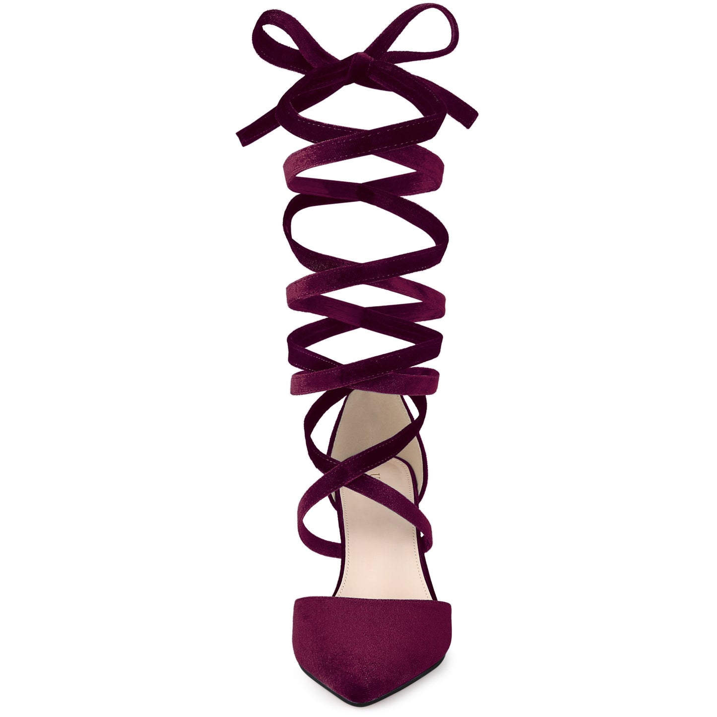 Women's Velvet Lace Up Chunky Heels Pointed Toe Pumps