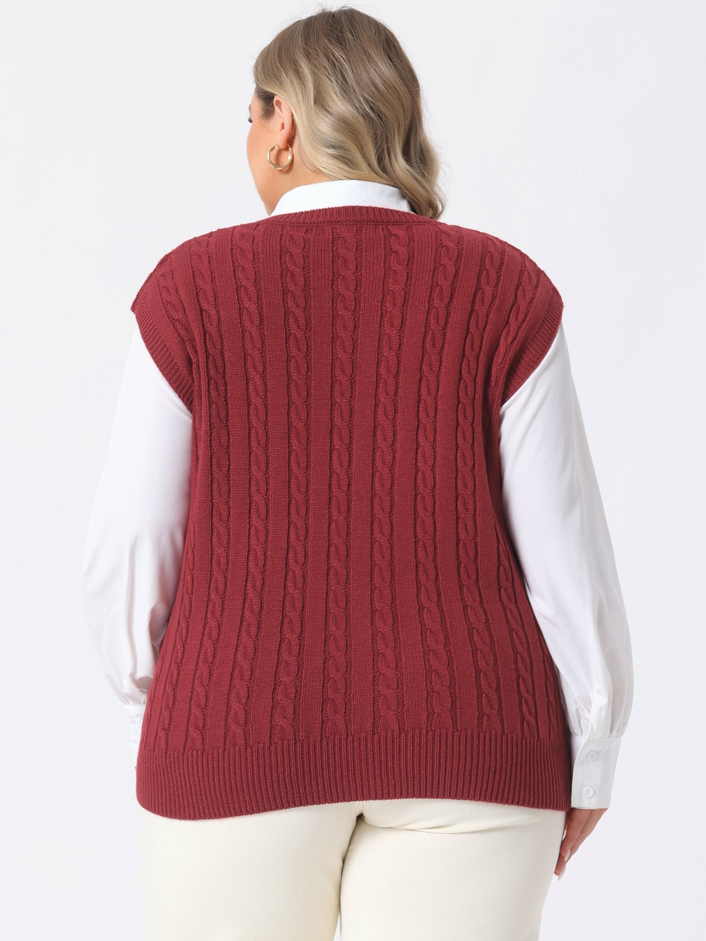 Women's Plus Size Sweater Vest V Neck Cable Knit Sweater Sleeveless Pullover Sweater Vests