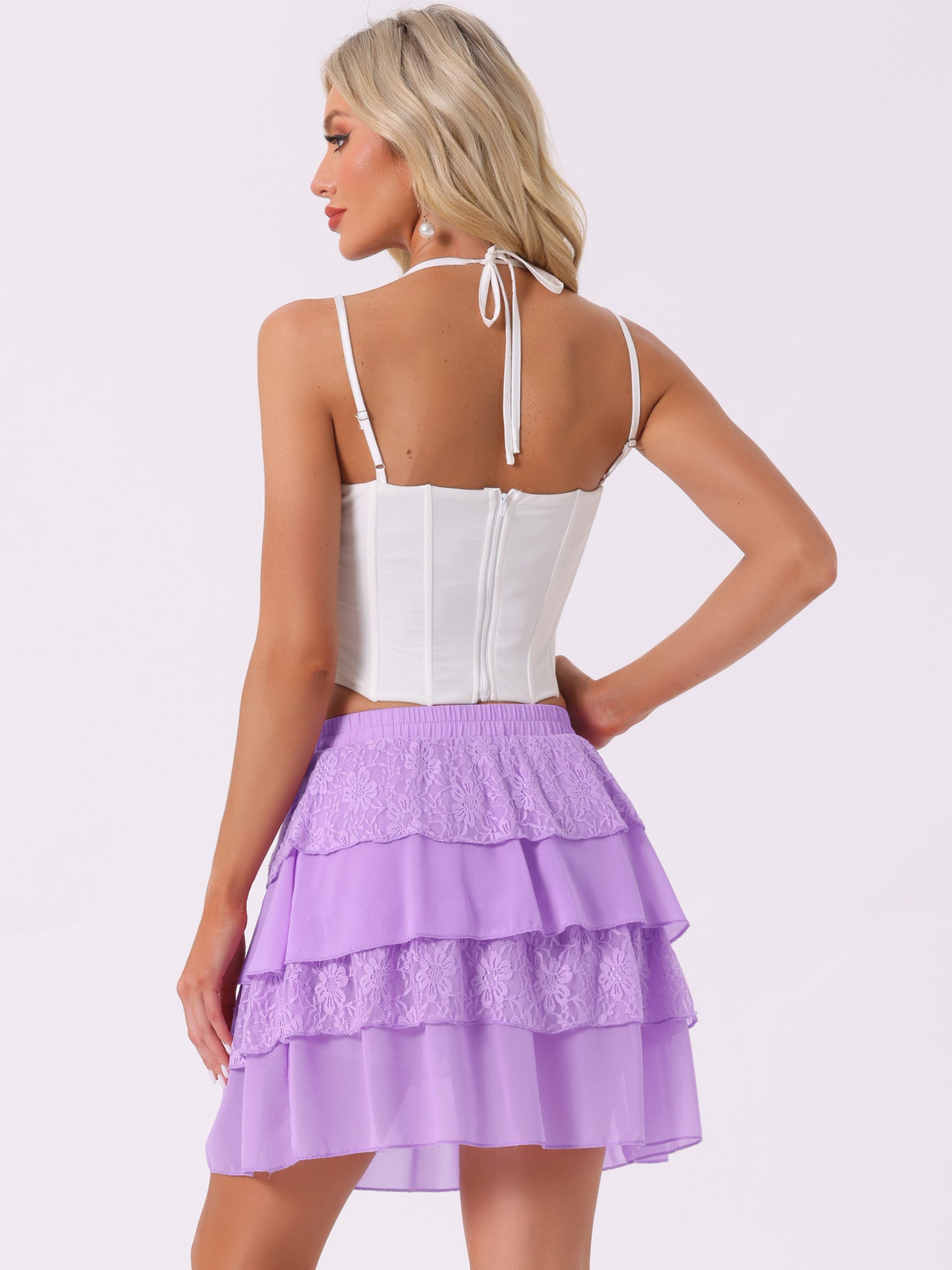 Women's Ruffled High Waist Mini Layered Tiered Skirt
