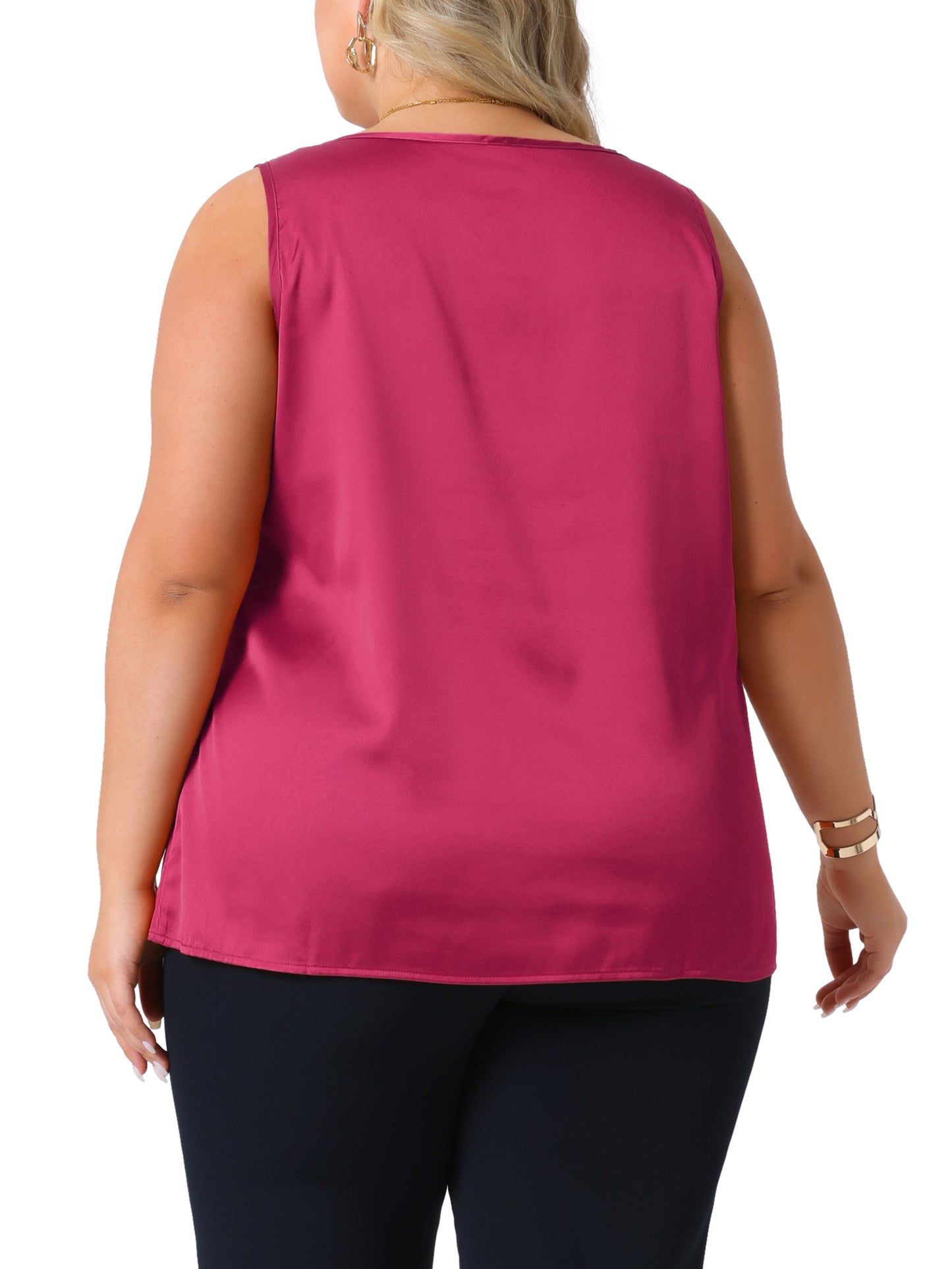 Women Plus Size Satin Tank Tops V Neck Casual Sleeveless Summer Basic Tank