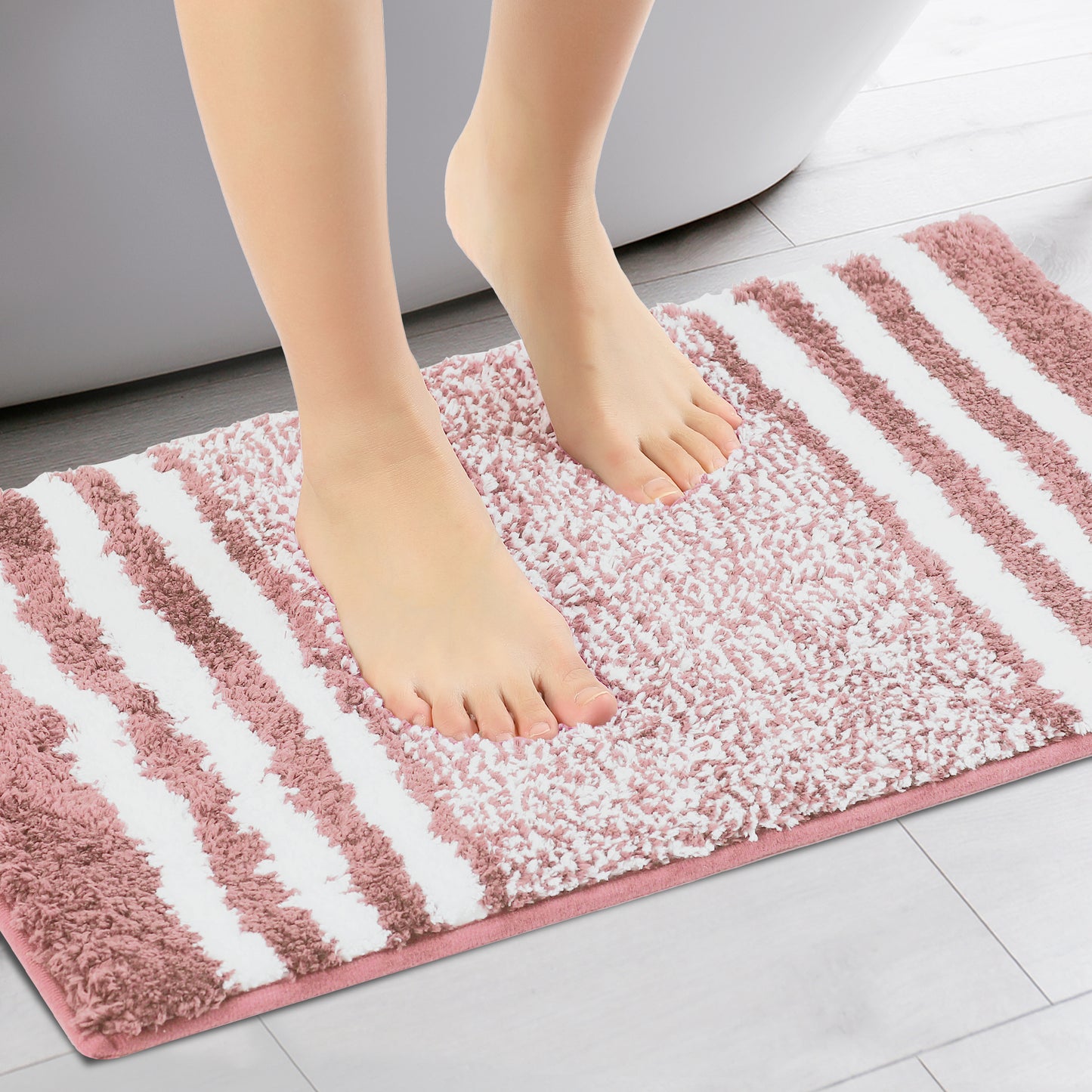 Bathroom Rug Mat, Extra Soft and Absorbent Microfiber Fluffy Striped Non Slip Bath Mats