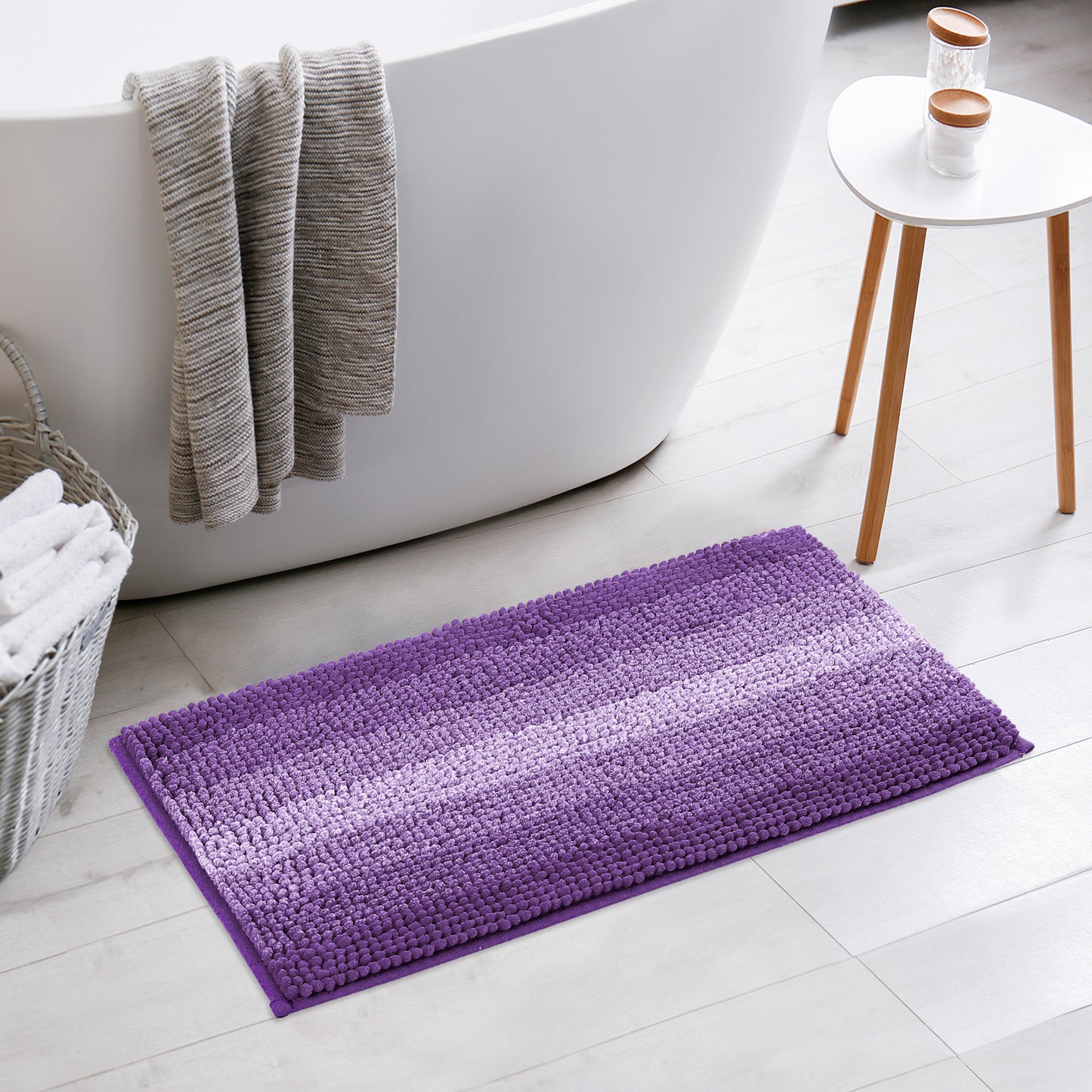 Contrasting Color Striped Bathroom Rugs, Non-Slip Plush Shaggy Bath Mats