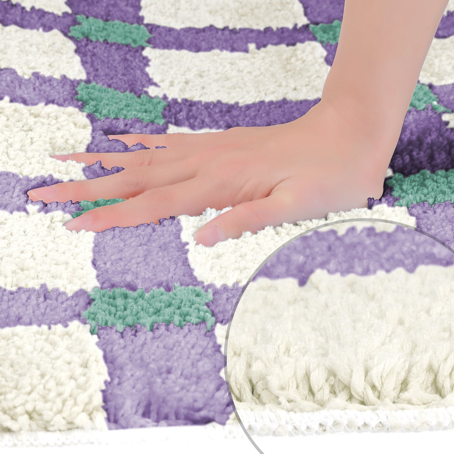 Checkered Non Slip Bath Mats, Soft Fluffy Absorbent Bathroom Rugs for Shower