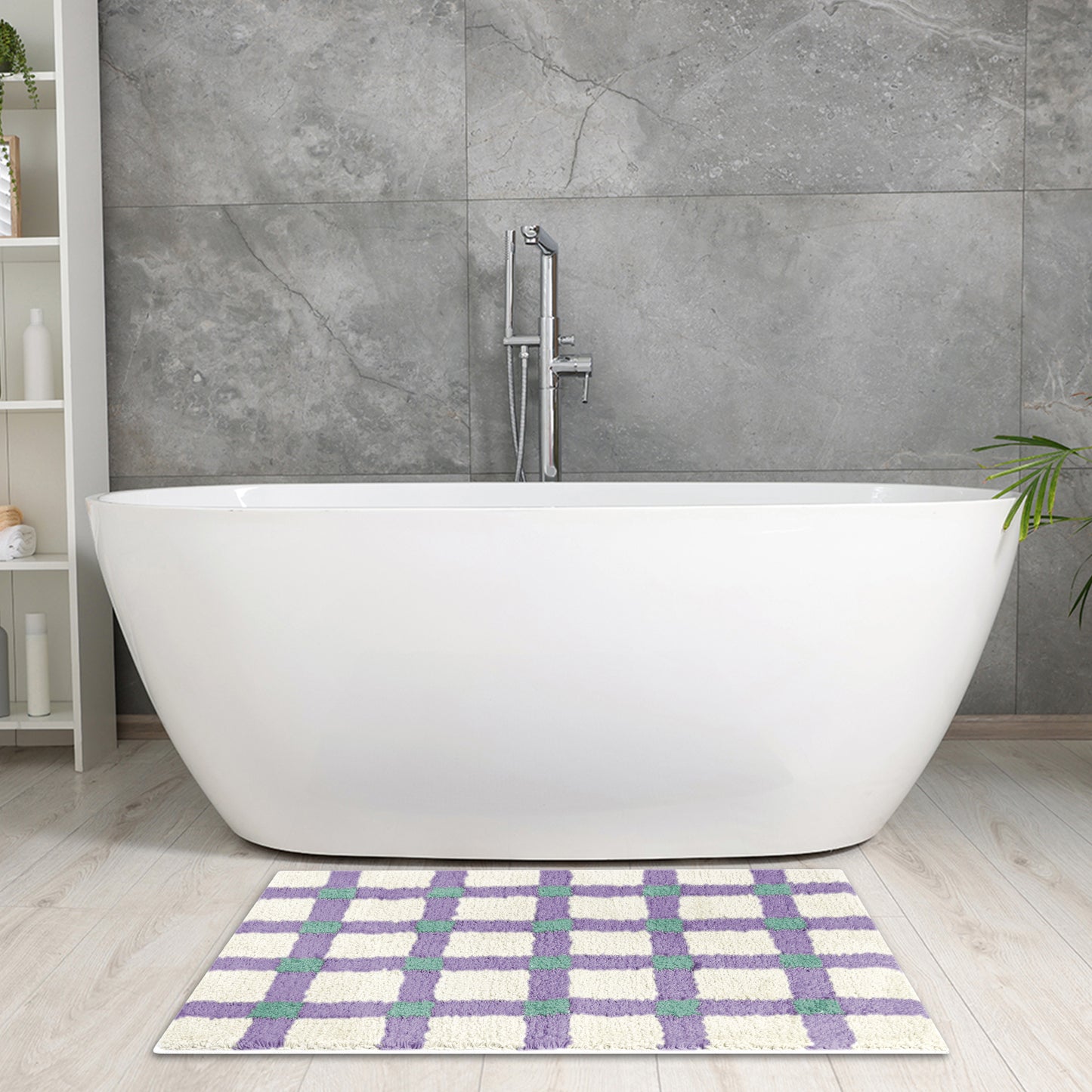 Checkered Non Slip Bath Mats, Soft Fluffy Absorbent Bathroom Rugs for Shower